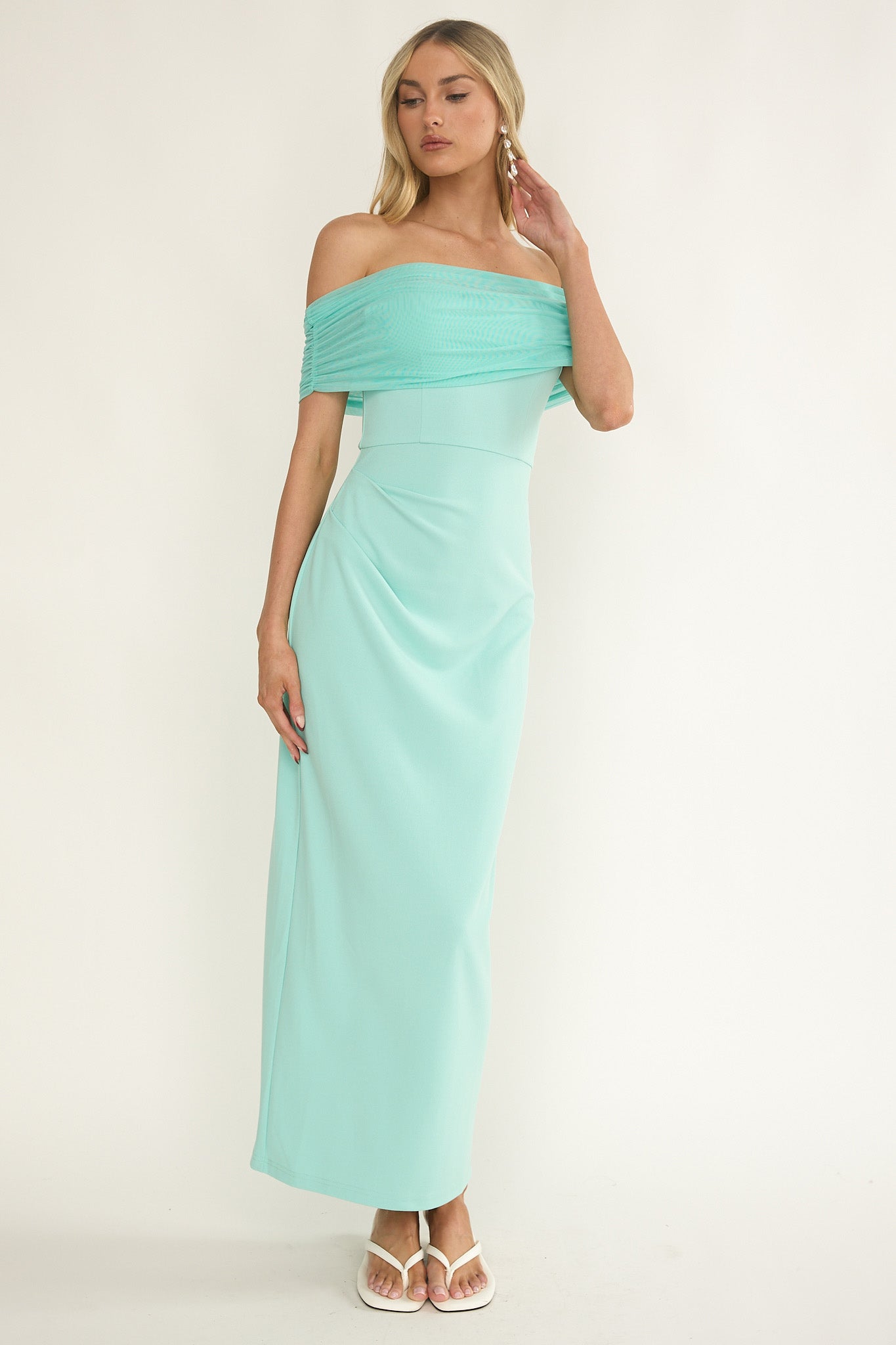 Love Languages Off-Shoulder Maxi Dress Mint by Selfie Leslie Australia