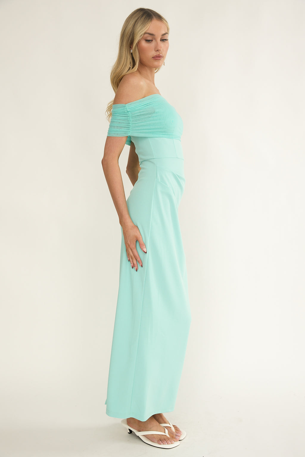 Love Languages Off-Shoulder Maxi Dress Mint by Selfie Leslie Australia