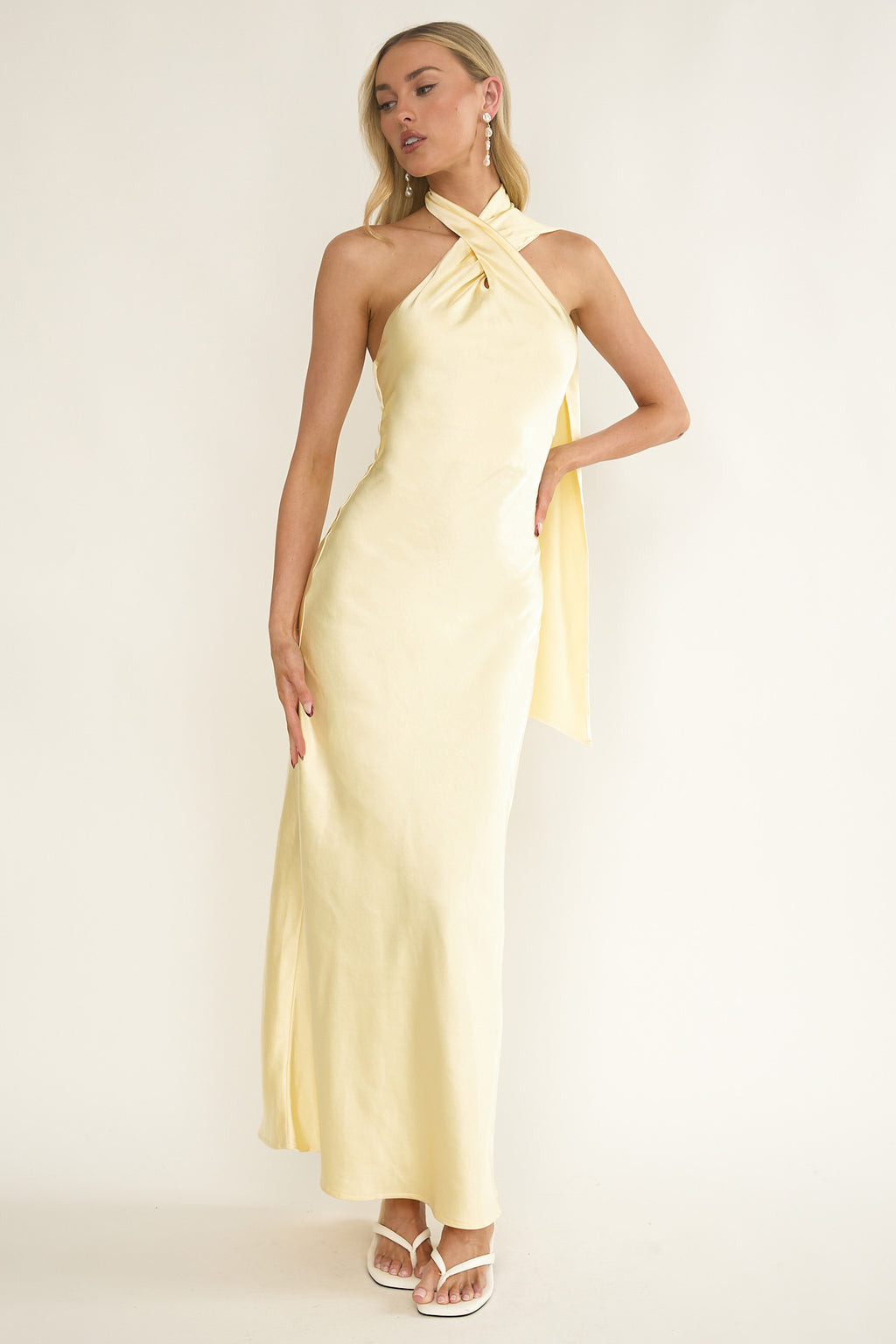Alvara Crossover Halterneck Maxi Dress Butter by Selfie Leslie Australia