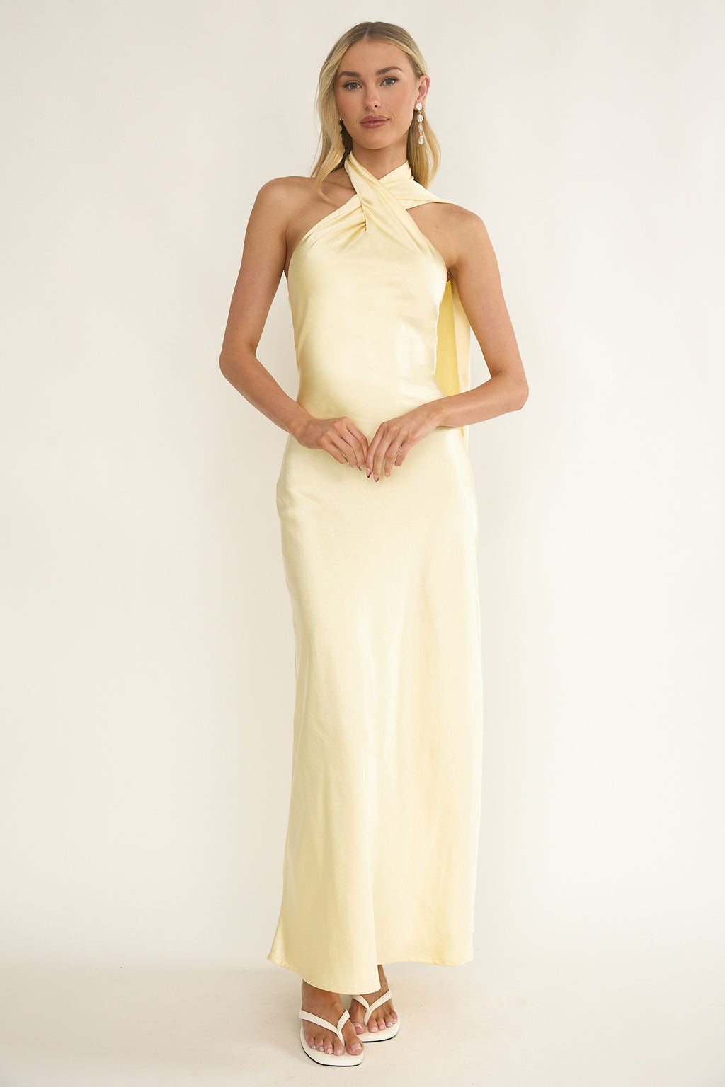 Alvara Crossover Halterneck Maxi Dress Butter by Selfie Leslie Australia
