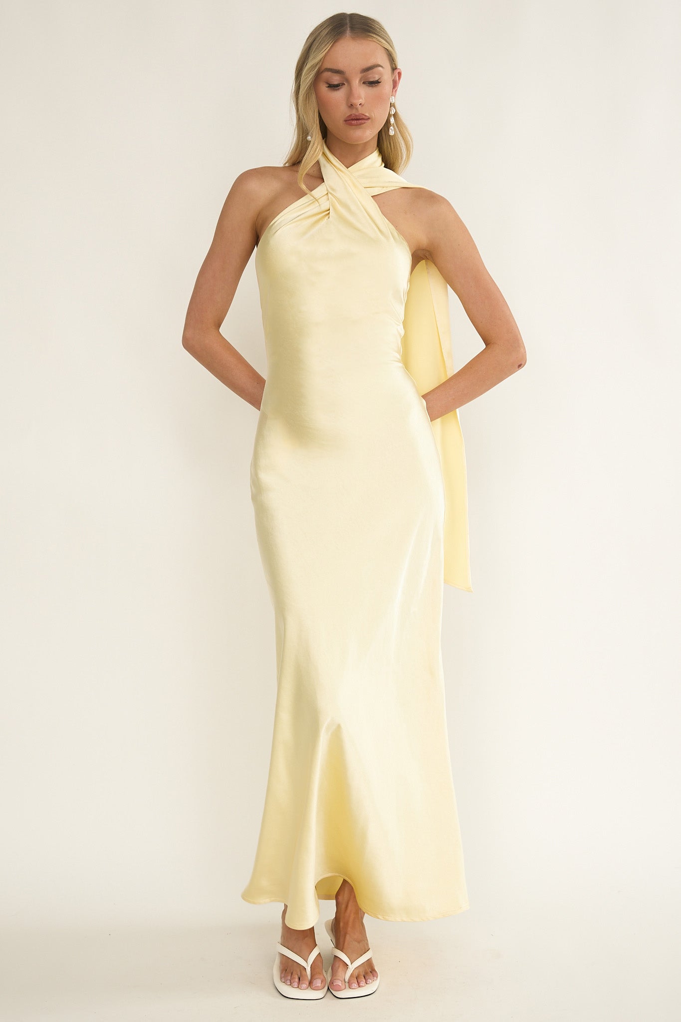 Alvara Crossover Halterneck Maxi Dress Butter by Selfie Leslie Australia