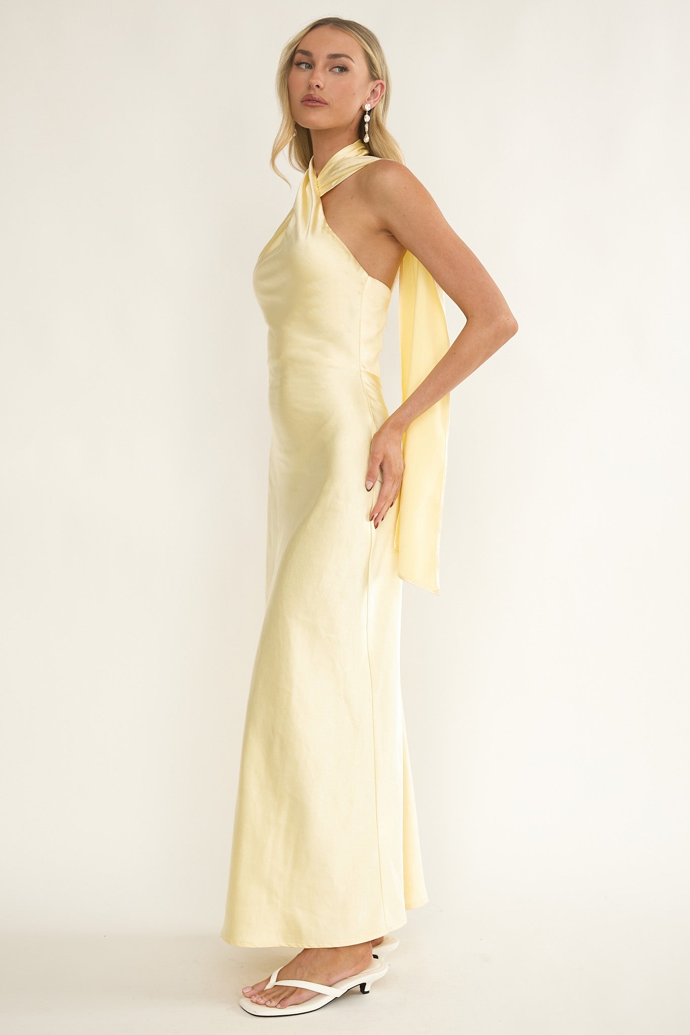 Alvara Crossover Halterneck Maxi Dress Butter by Selfie Leslie Australia