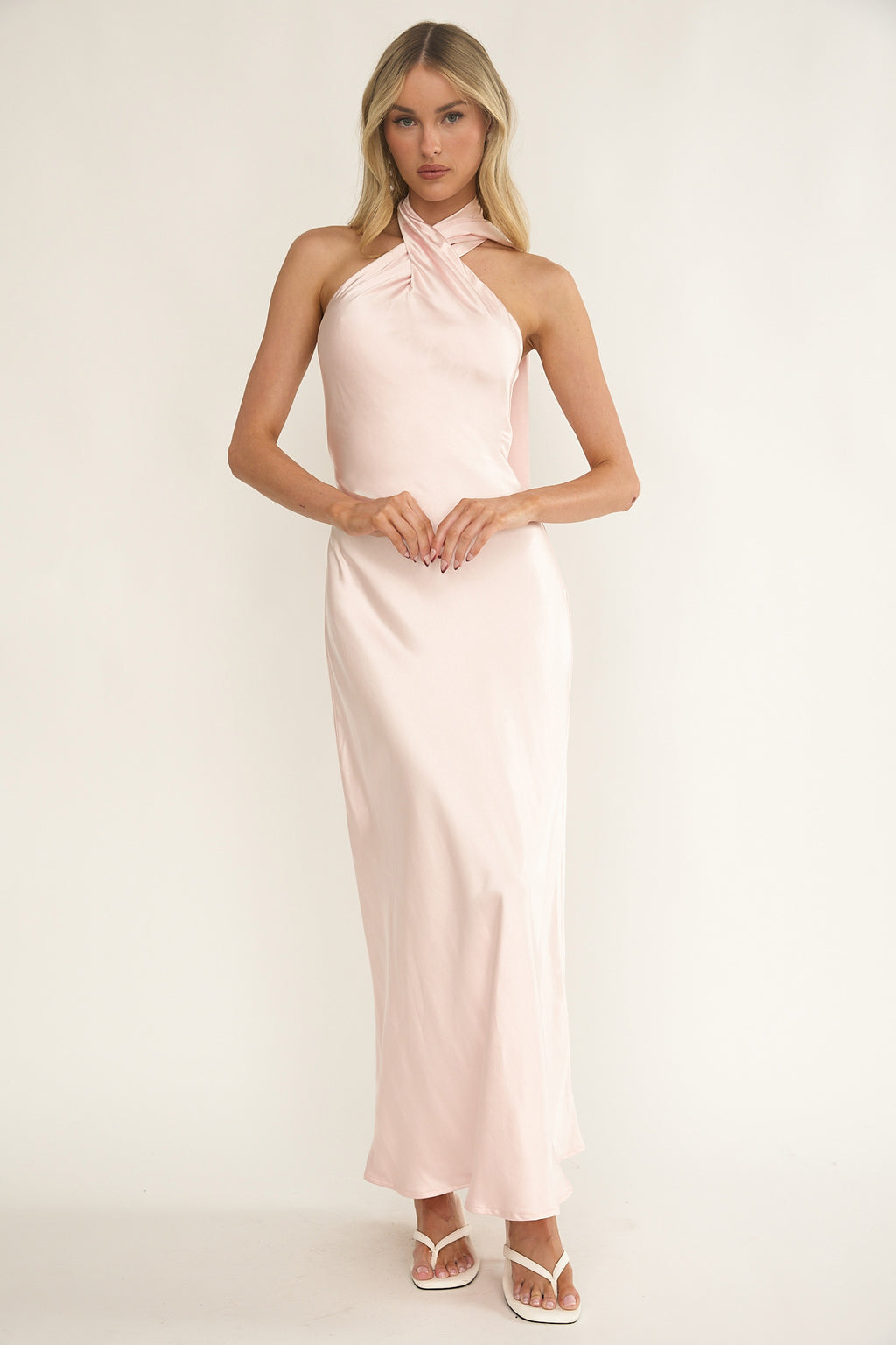 Alvara Crossover Halterneck Maxi Dress Pink by Selfie Leslie Australia