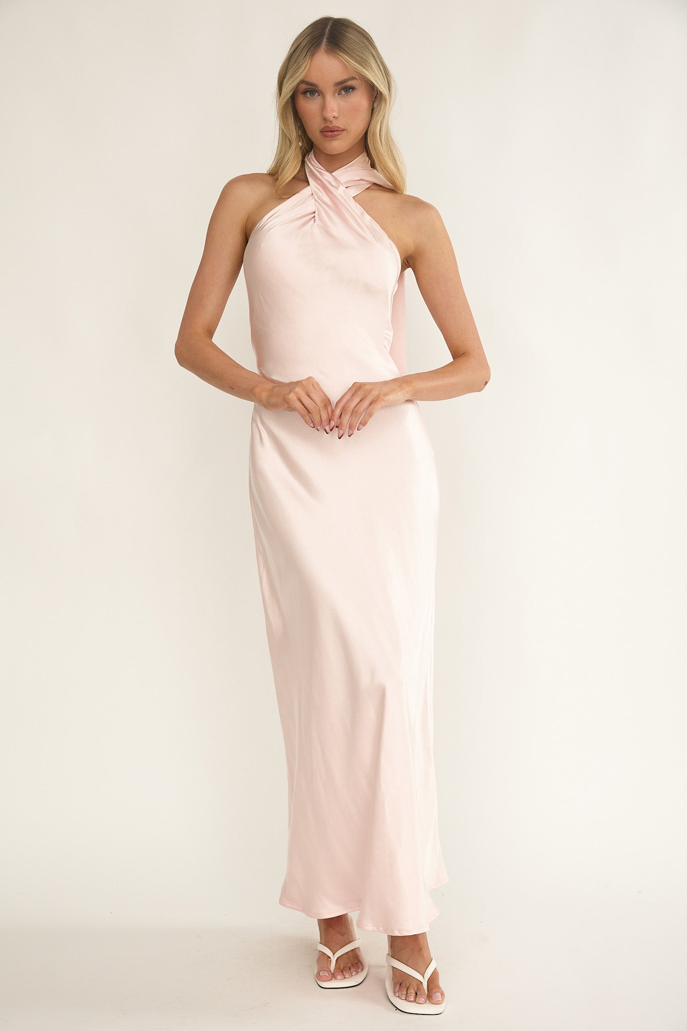 Alvara Crossover Halterneck Maxi Dress Pink by Selfie Leslie Australia