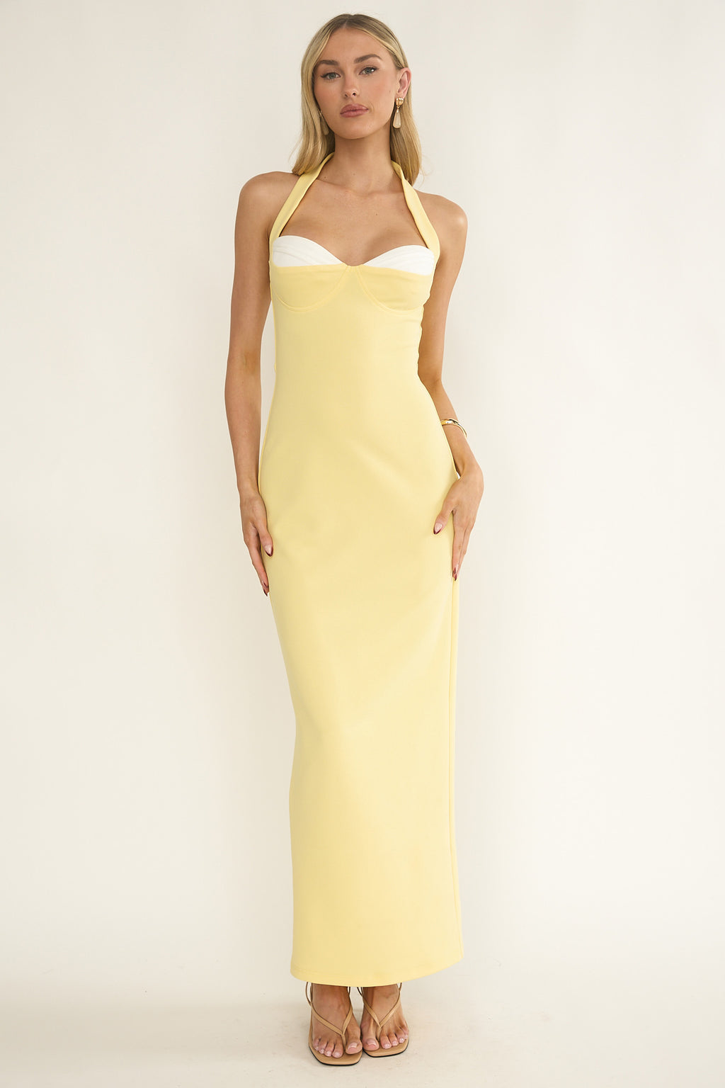 Briela Halter Bustier Maxi Dress Lemon by Selfie Leslie Australia