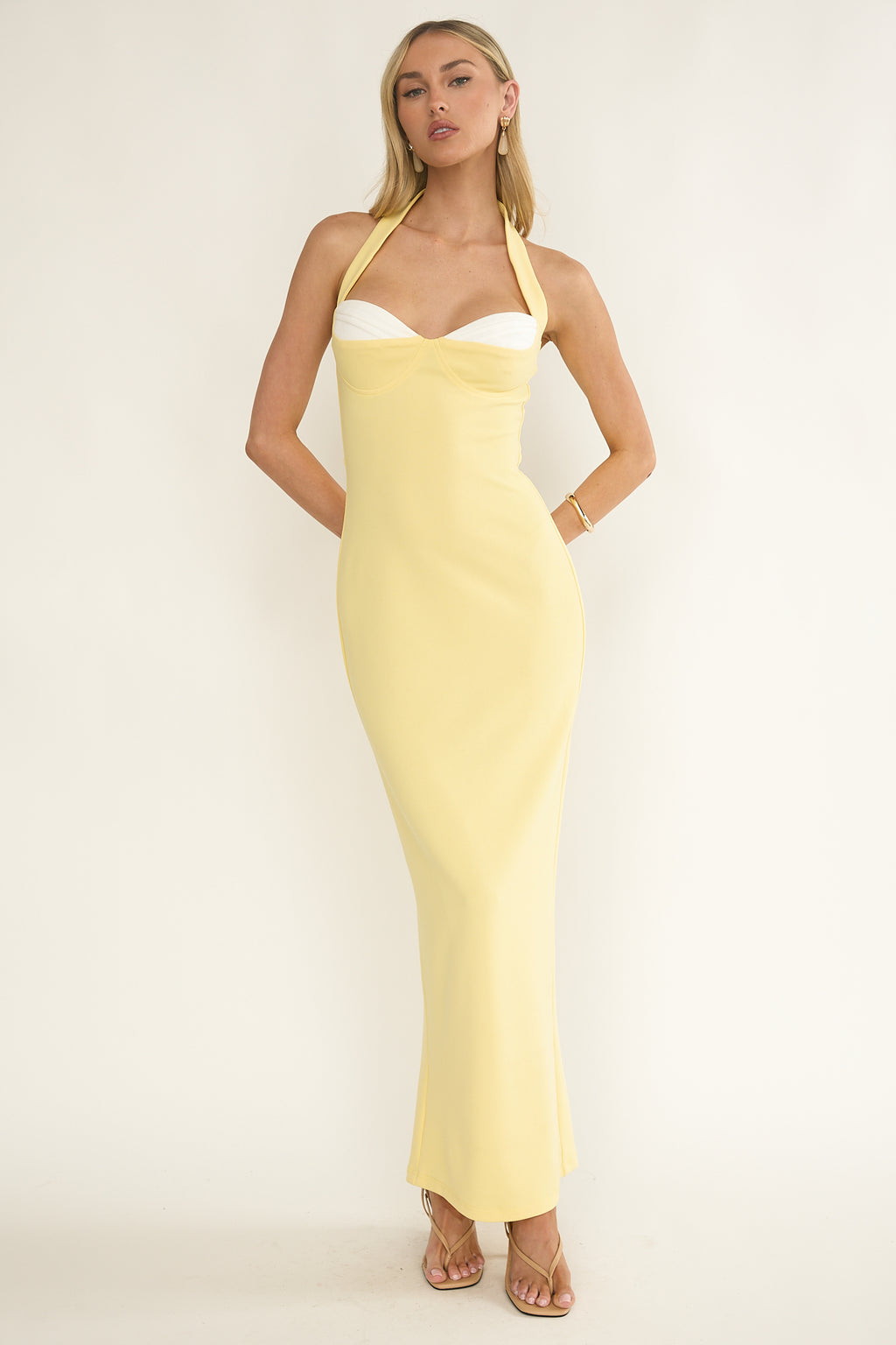 Briela Halter Bustier Maxi Dress Lemon by Selfie Leslie Australia