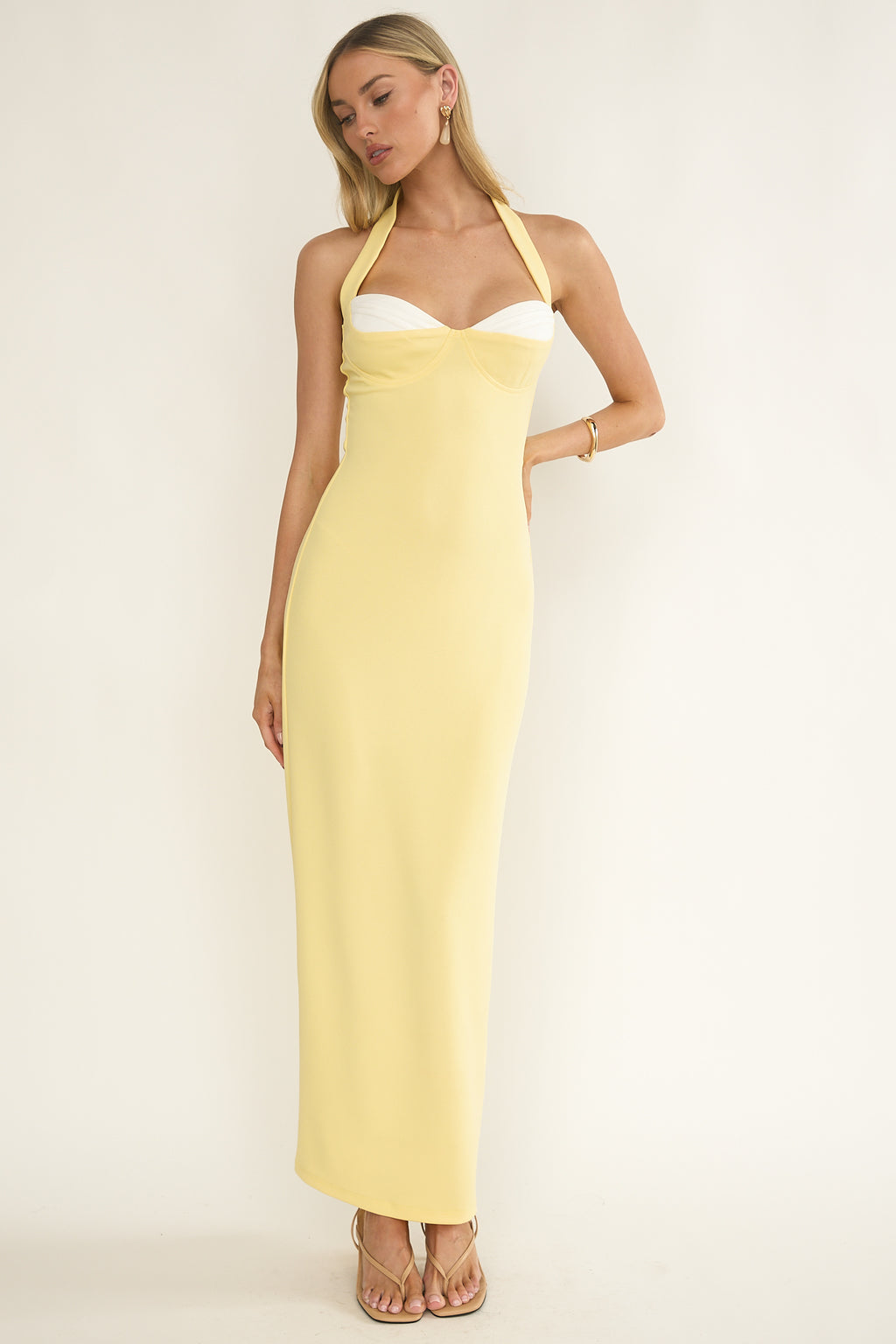 Briela Halter Bustier Maxi Dress Lemon by Selfie Leslie Australia