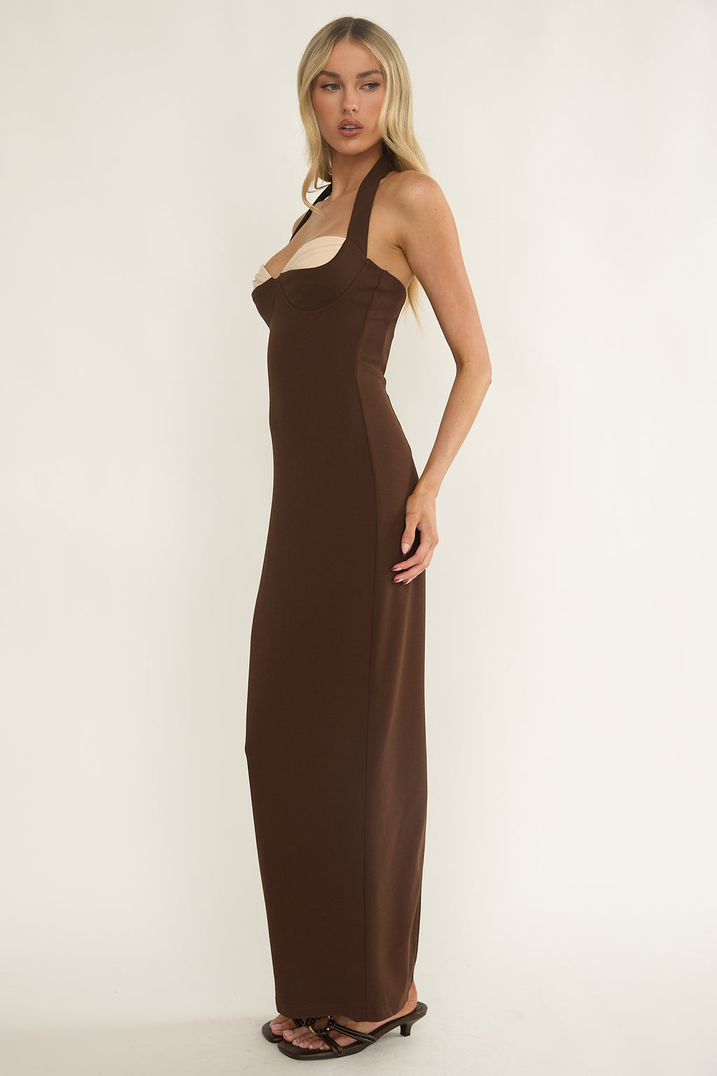 Briela Halter Bustier Maxi Dress Chocolate by Selfie Leslie Australia