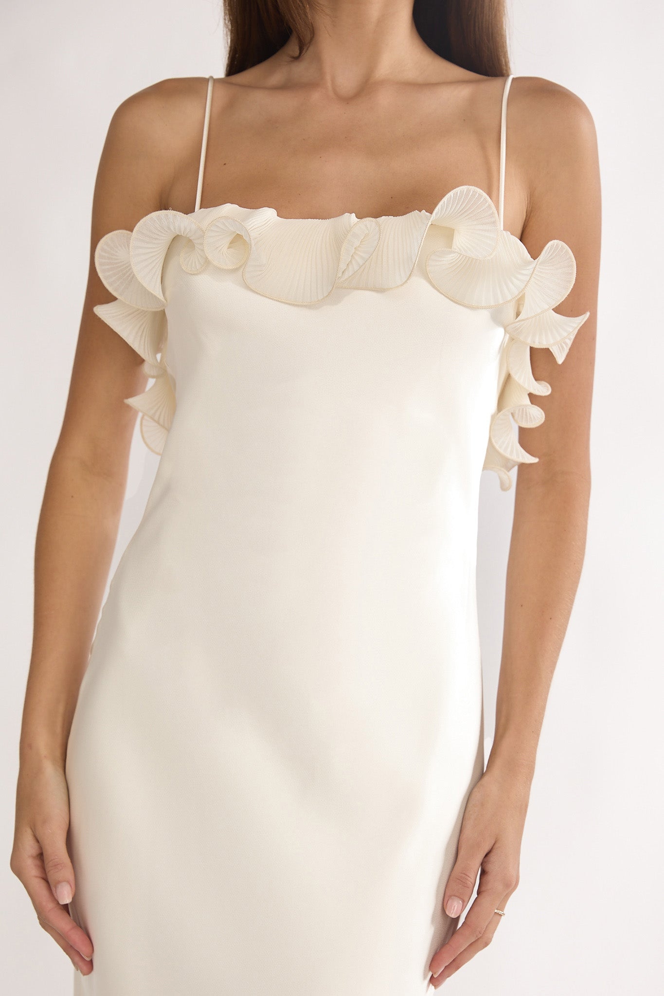 Okay, Cupid Low Back Ruffle Trim Maxi Dress Oyster by Selfie Leslie Australia