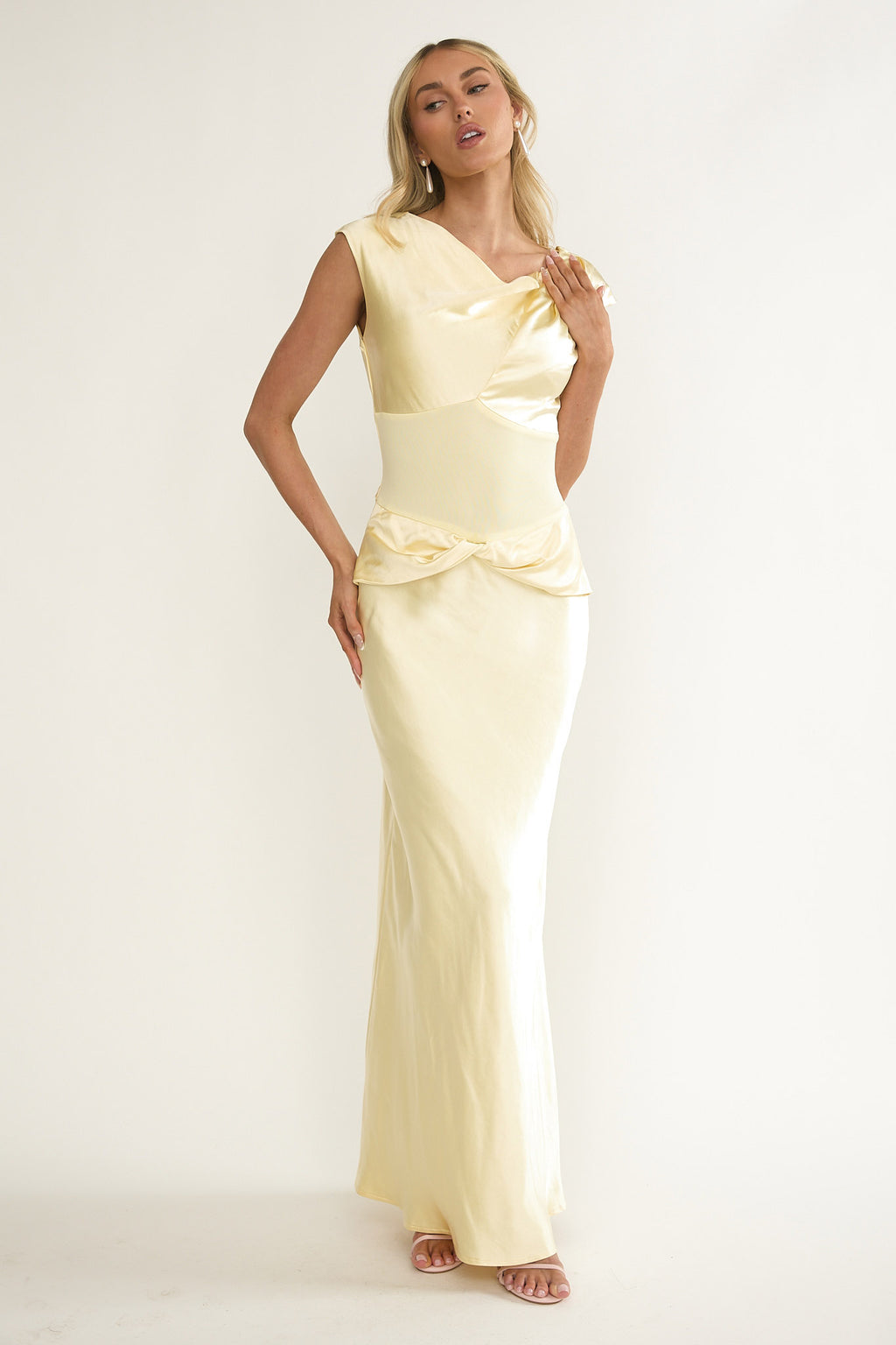Tahlia Rae Mesh Waist Cap Sleeve Maxi Dress Butter by Selfie Leslie Australia
