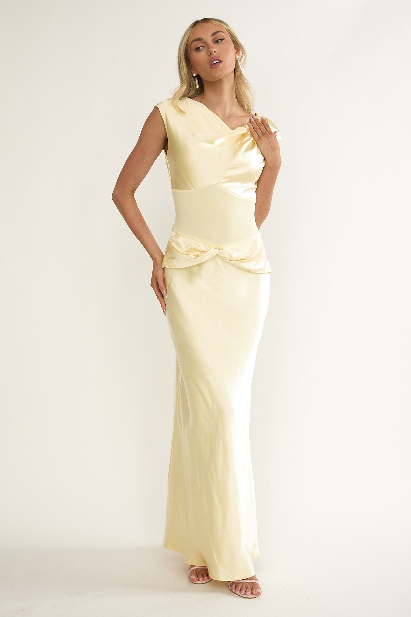 Tahlia Rae Mesh Waist Cap Sleeve Maxi Dress Butter by Selfie Leslie Australia