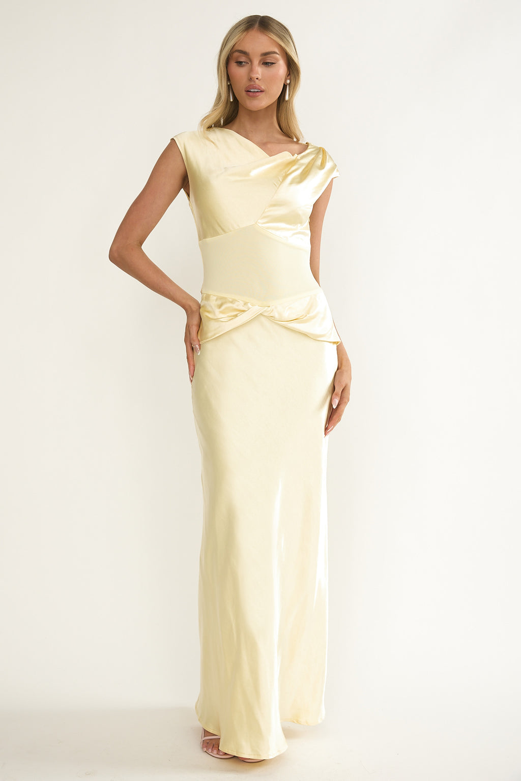 Tahlia Rae Mesh Waist Cap Sleeve Maxi Dress Butter by Selfie Leslie Australia