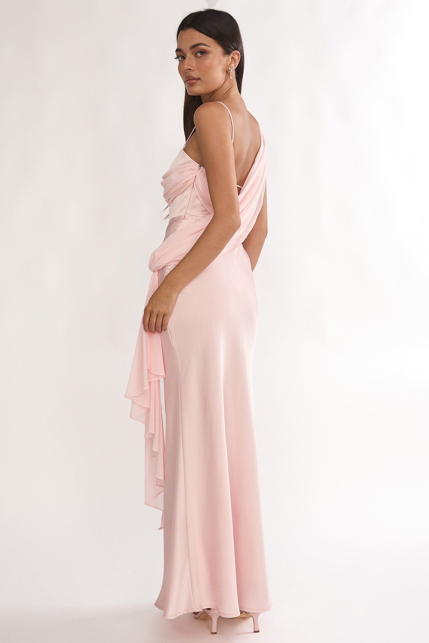 Doloros Drape Accent Maxi Dress Pink by Selfie Leslie Australia