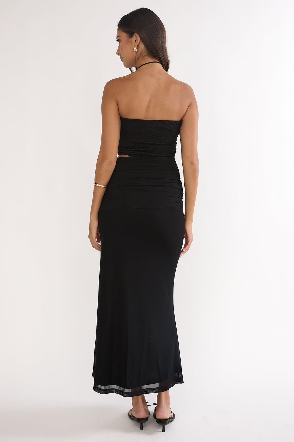 Truths Cut-Out Waist Ruched Maxi Dress Black by Selfie Leslie Australia
