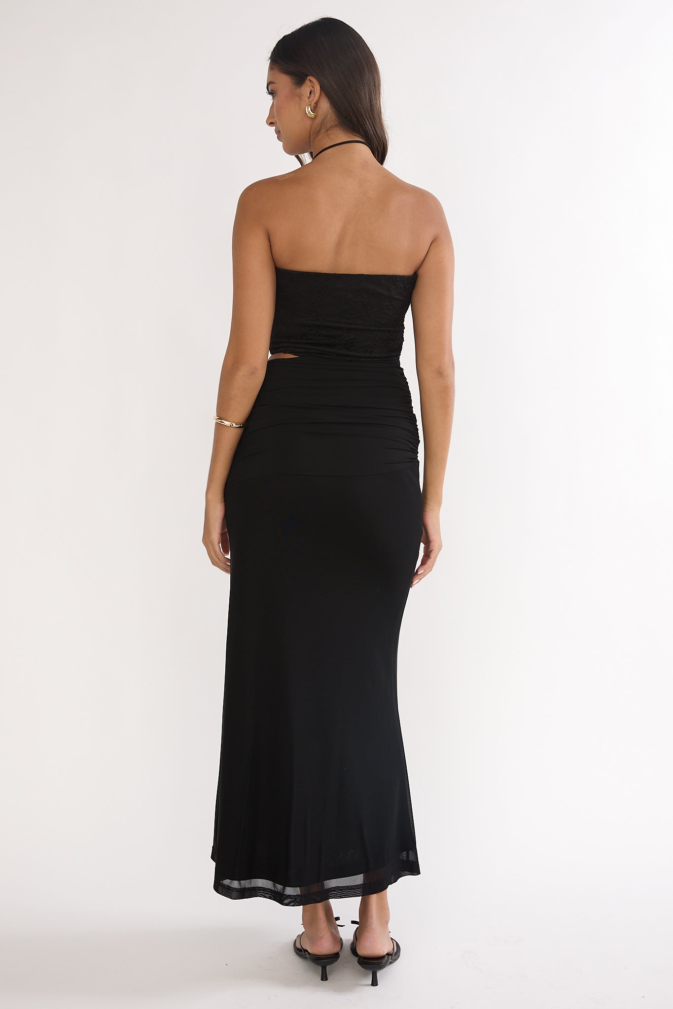 Truths Cut-Out Waist Ruched Maxi Dress Black by Selfie Leslie Australia