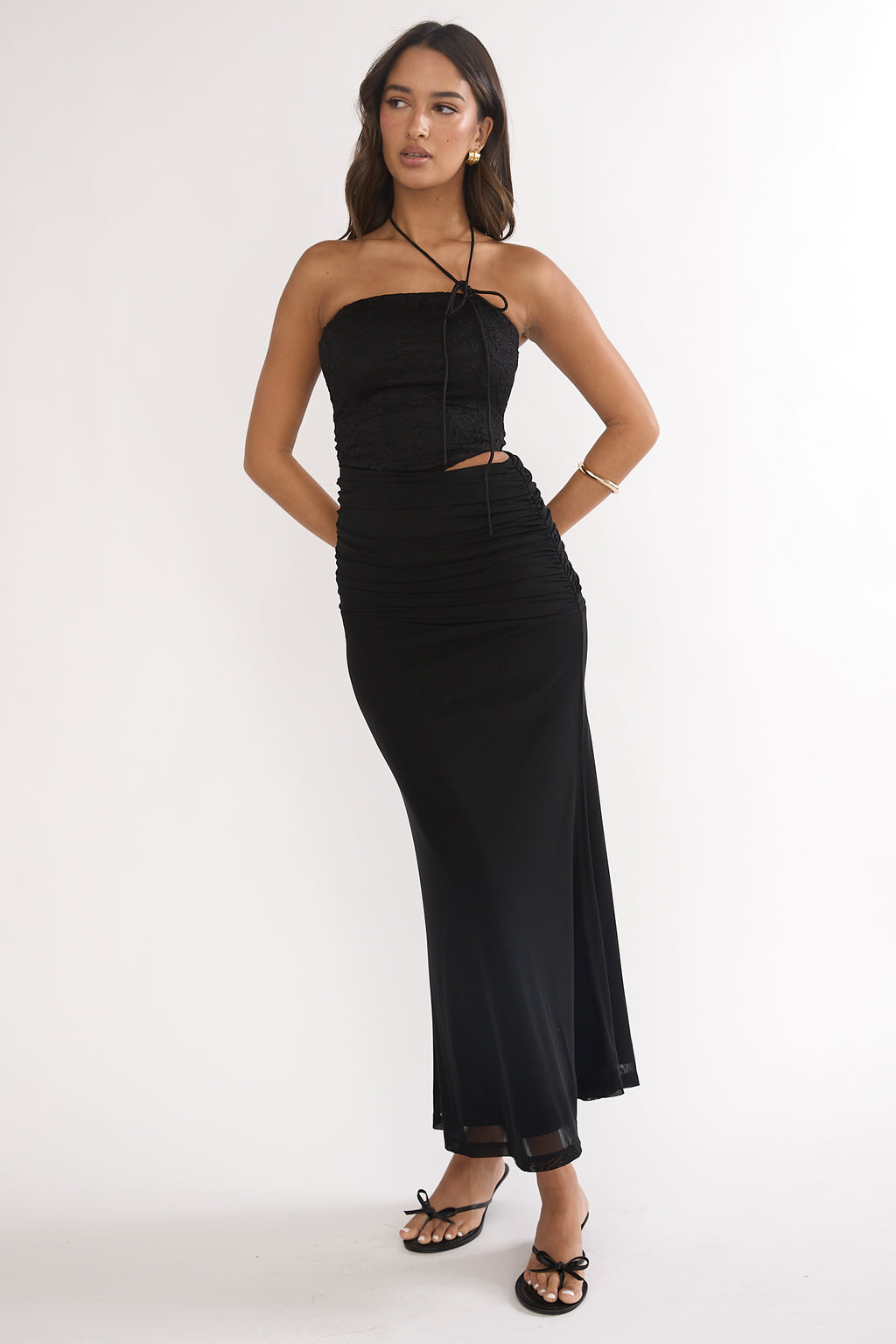 Truths Cut-Out Waist Ruched Maxi Dress Black by Selfie Leslie Australia