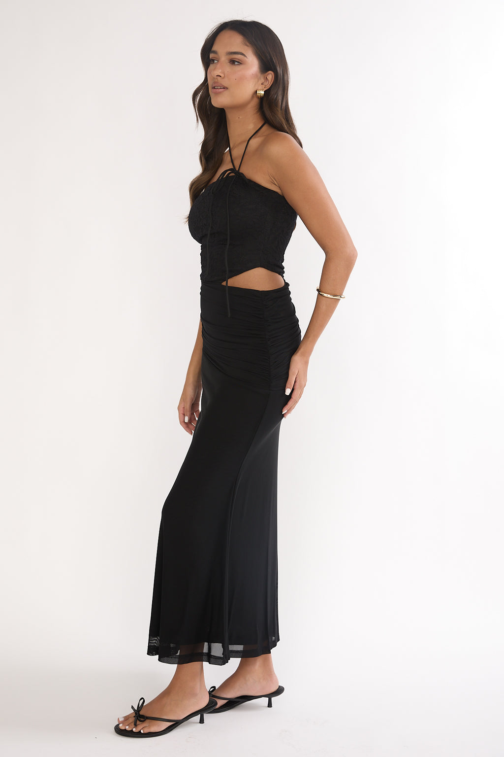 Truths Cut-Out Waist Ruched Maxi Dress Black by Selfie Leslie Australia