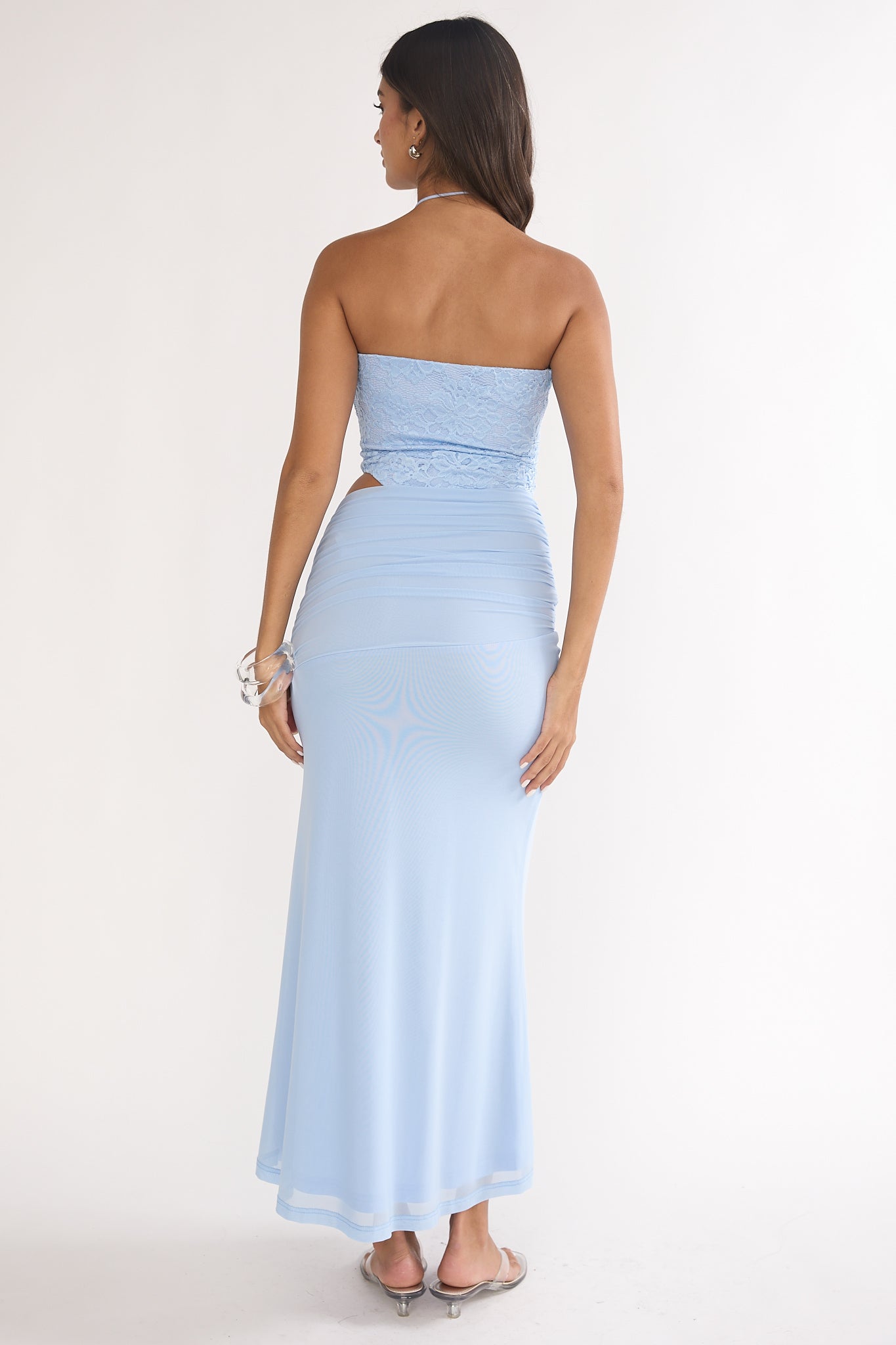 Truths Cut-Out Waist Ruched Maxi Dress Blue by Selfie Leslie Australia
