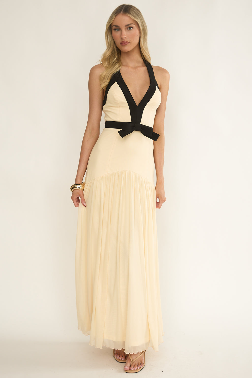 Aven Halter Bow Maxi Dress Butter by Selfie Leslie Australia