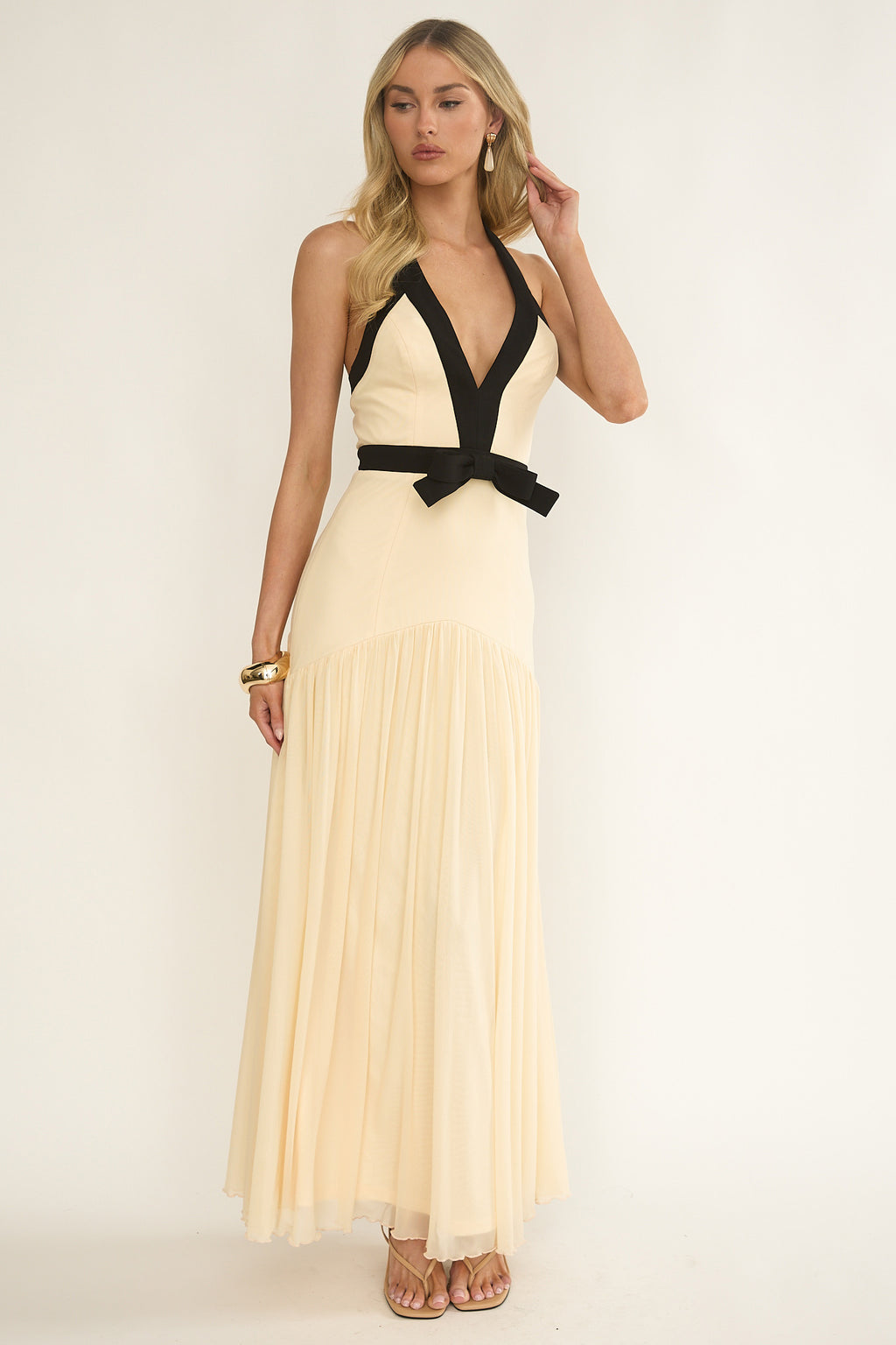 Aven Halter Bow Maxi Dress Butter by Selfie Leslie Australia