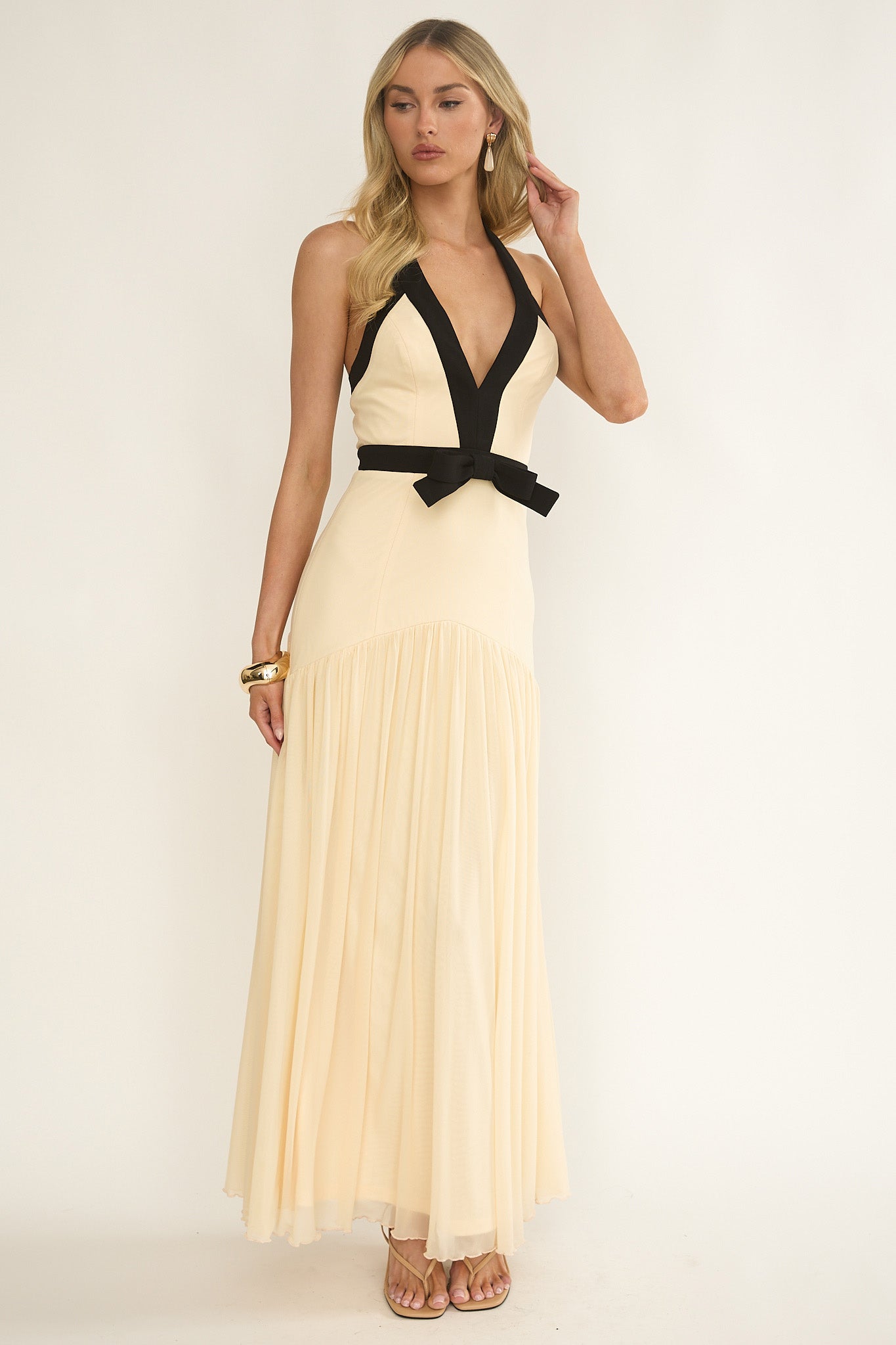 Aven Halter Bow Maxi Dress Butter by Selfie Leslie Australia