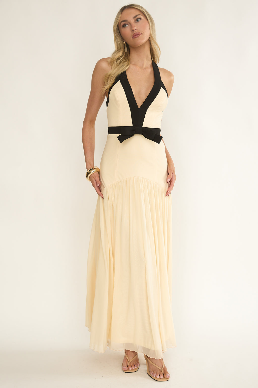 Aven Halter Bow Maxi Dress Butter by Selfie Leslie Australia