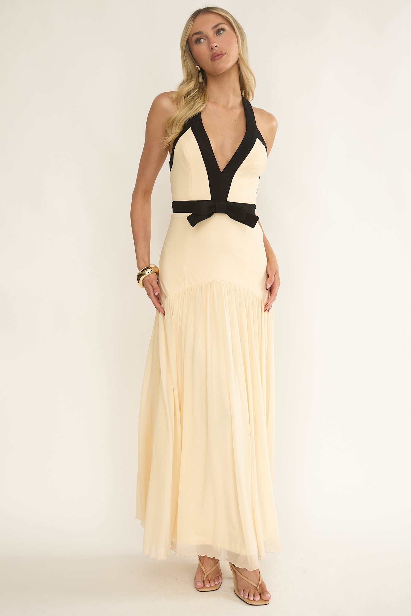 Aven Halter Bow Maxi Dress Butter by Selfie Leslie Australia