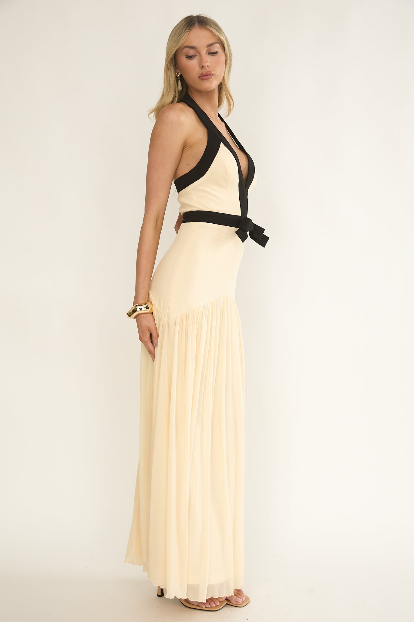 Aven Halter Bow Maxi Dress Butter by Selfie Leslie Australia