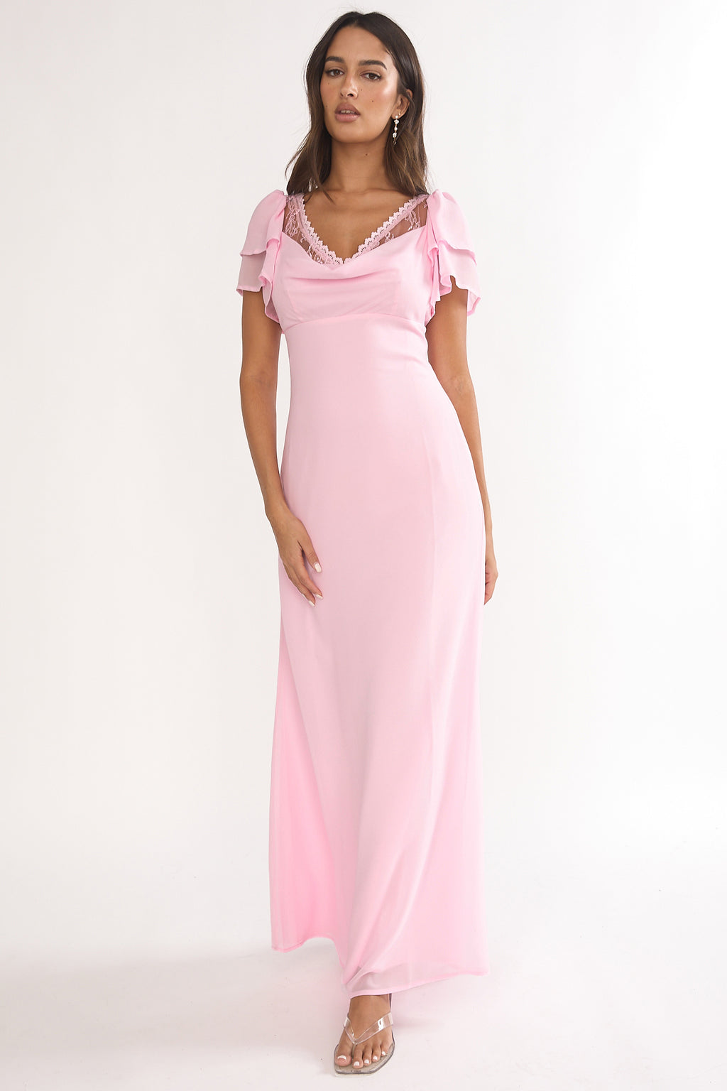 Elorin Lace Trim Maxi Dress Pink by Selfie Leslie Australia