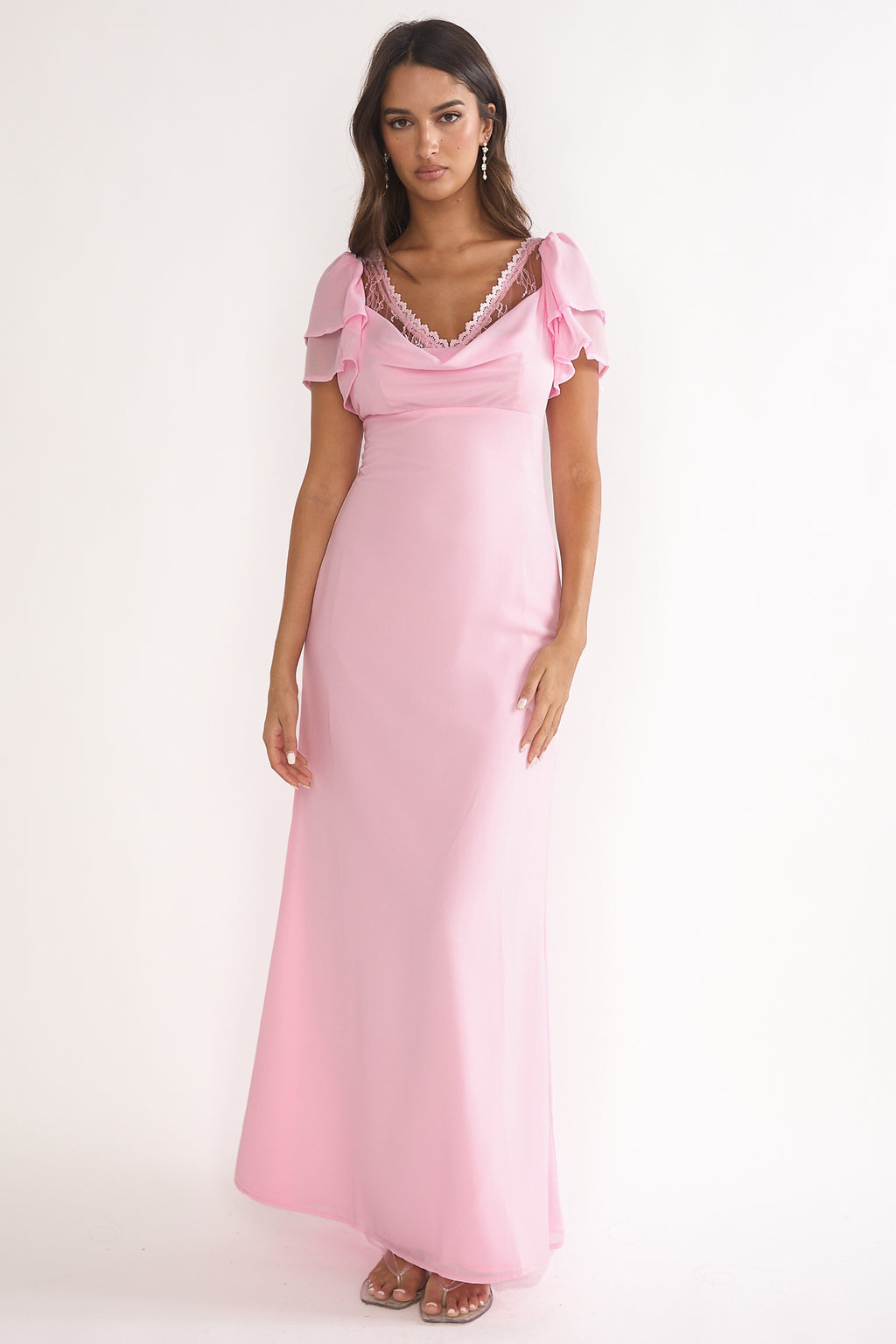 Elorin Lace Trim Maxi Dress Pink by Selfie Leslie Australia
