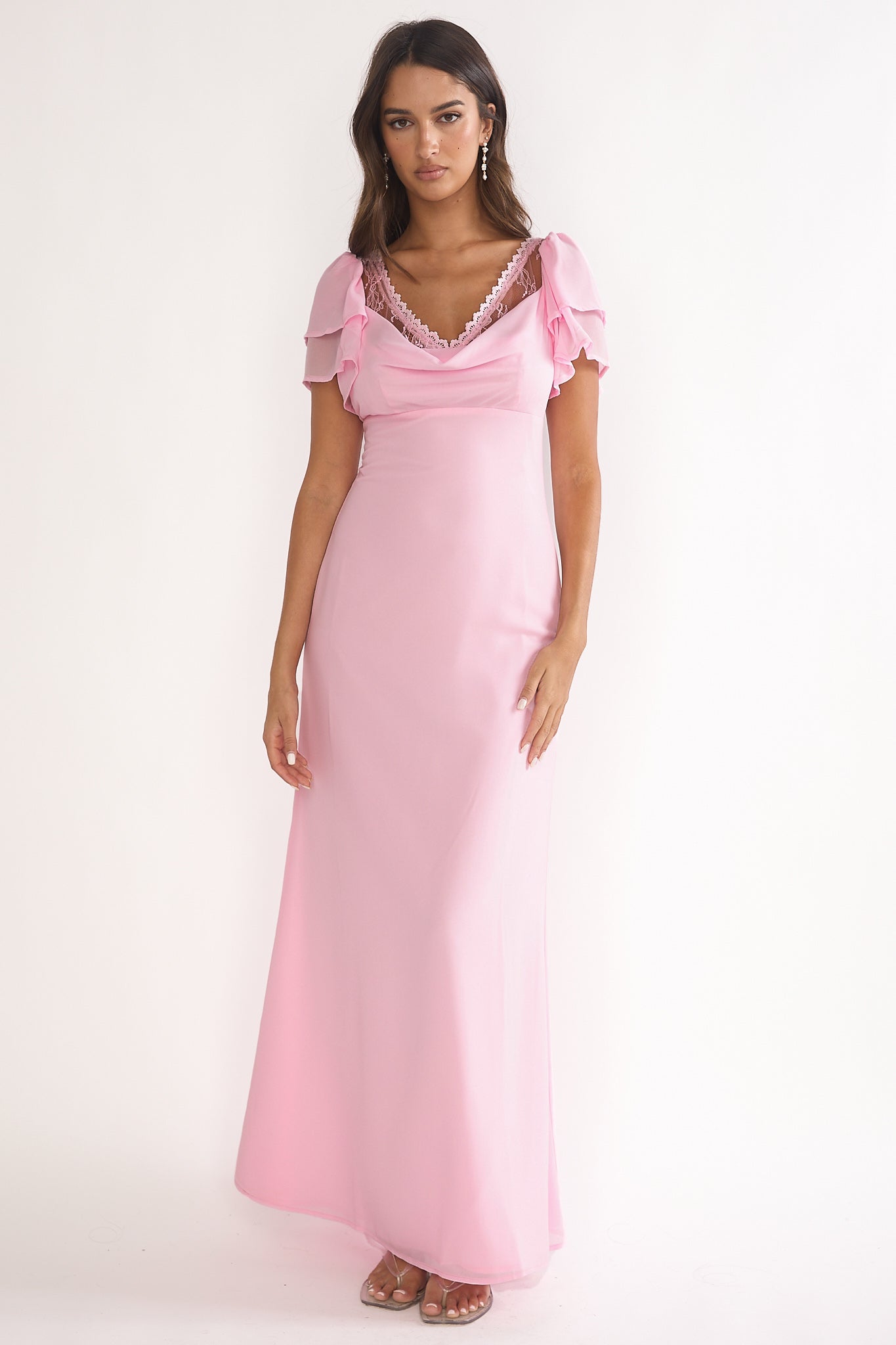 Elorin Lace Trim Maxi Dress Pink by Selfie Leslie Australia