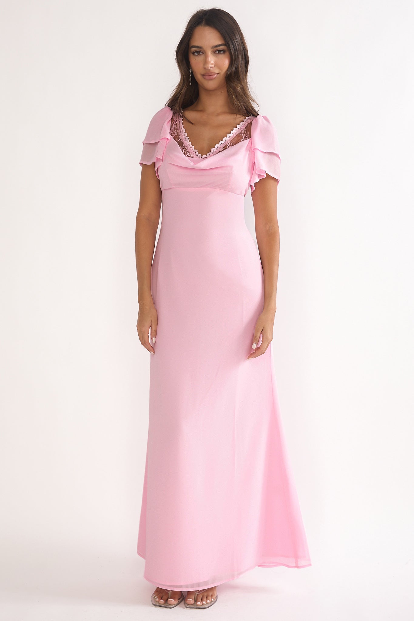 Elorin Lace Trim Maxi Dress Pink by Selfie Leslie Australia