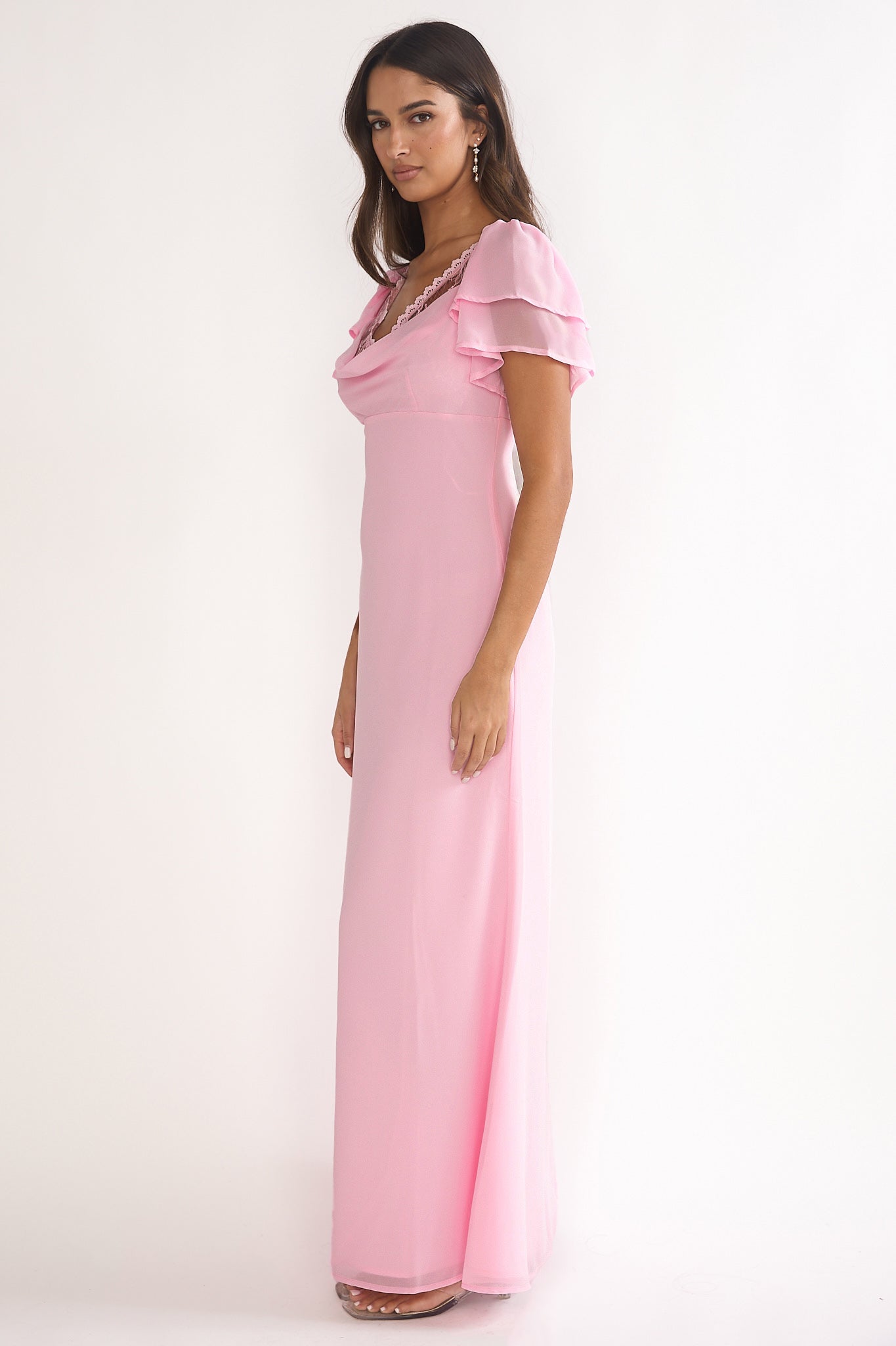 Elorin Lace Trim Maxi Dress Pink by Selfie Leslie Australia