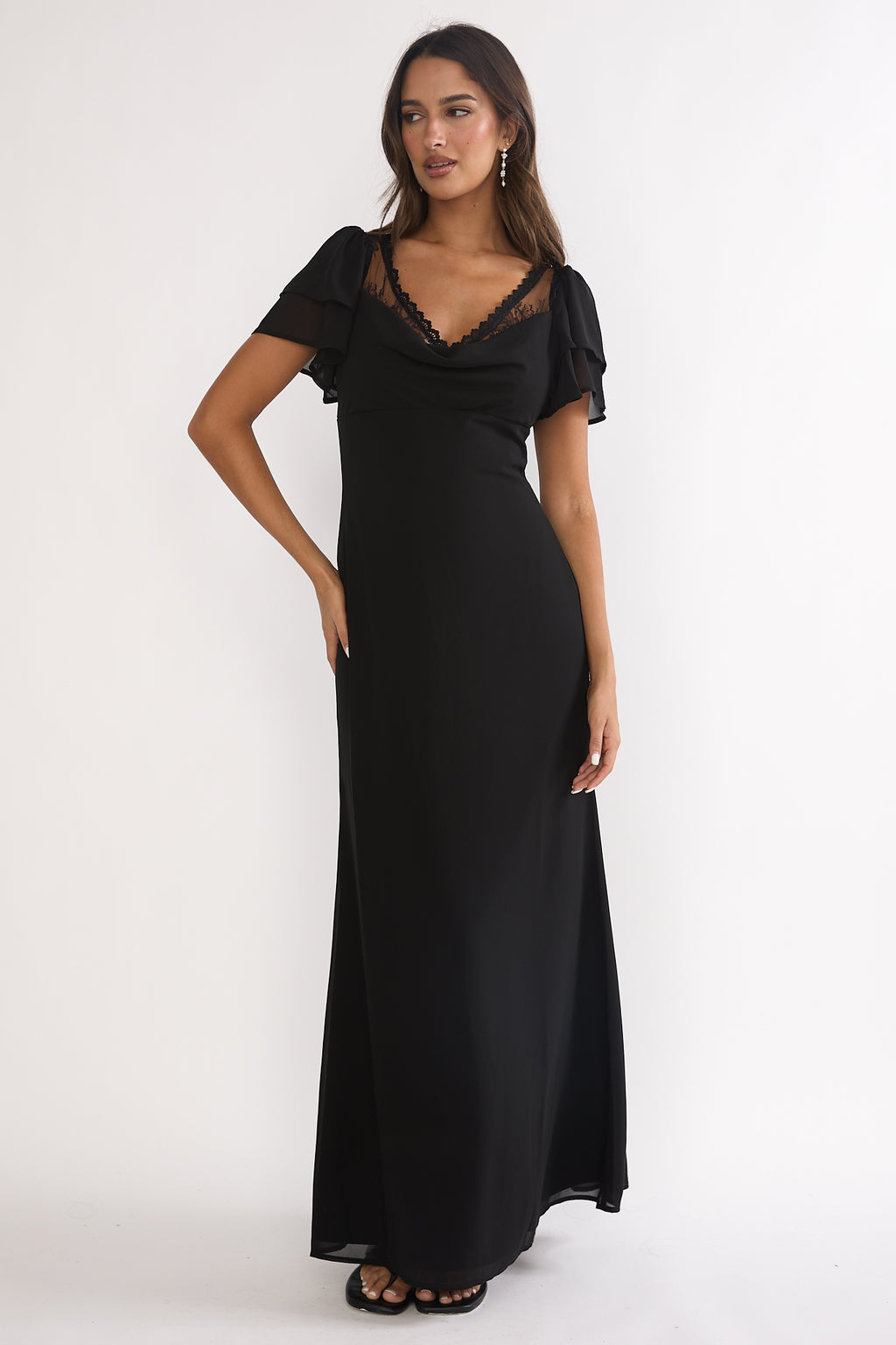 Elorin Lace Trim Maxi Dress Black by Selfie Leslie Australia
