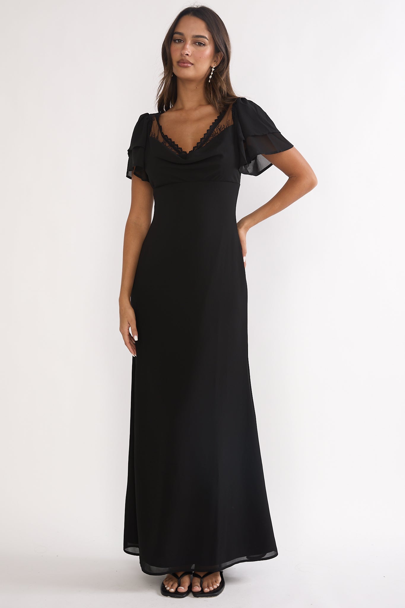 Elorin Lace Trim Maxi Dress Black by Selfie Leslie Australia