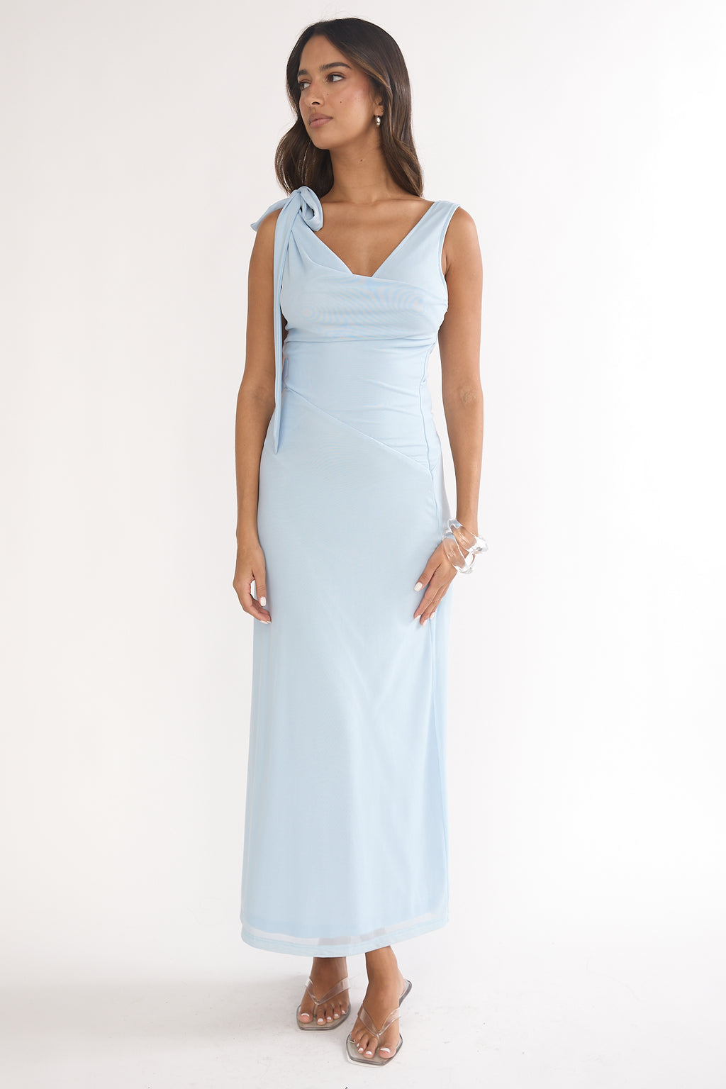 Cavelle Tie Shoulder Mesh Maxi Dress Blue by Selfie Leslie Australia