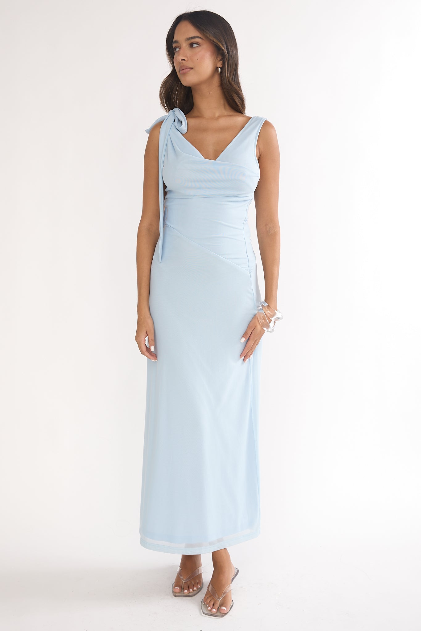 Cavelle Tie Shoulder Mesh Maxi Dress Blue by Selfie Leslie Australia