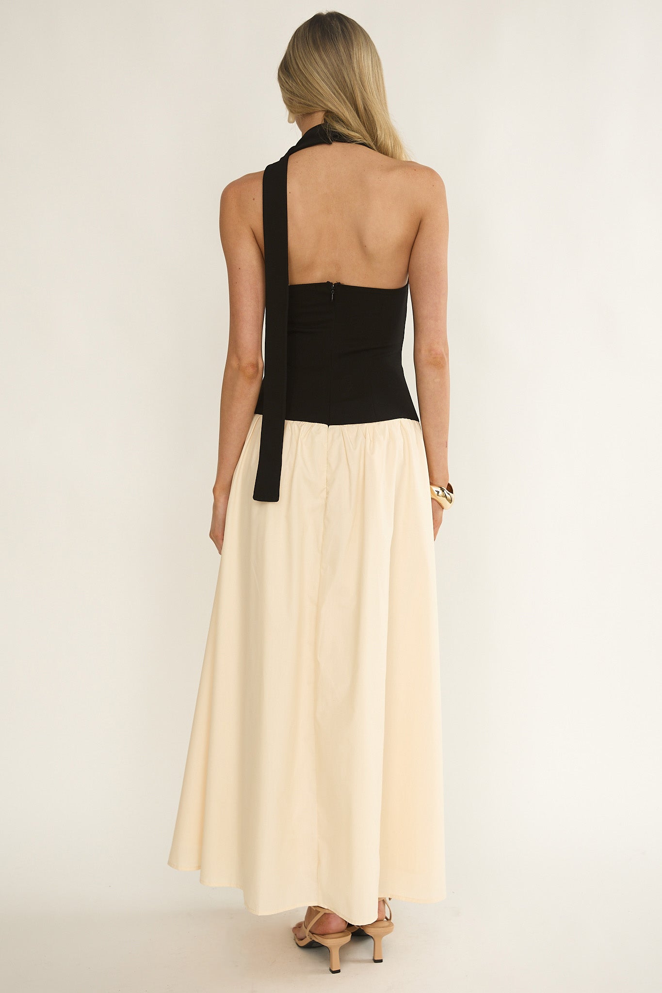 Elery Drop Waist Halter Maxi Dress Black/Cream by Selfie Leslie Australia