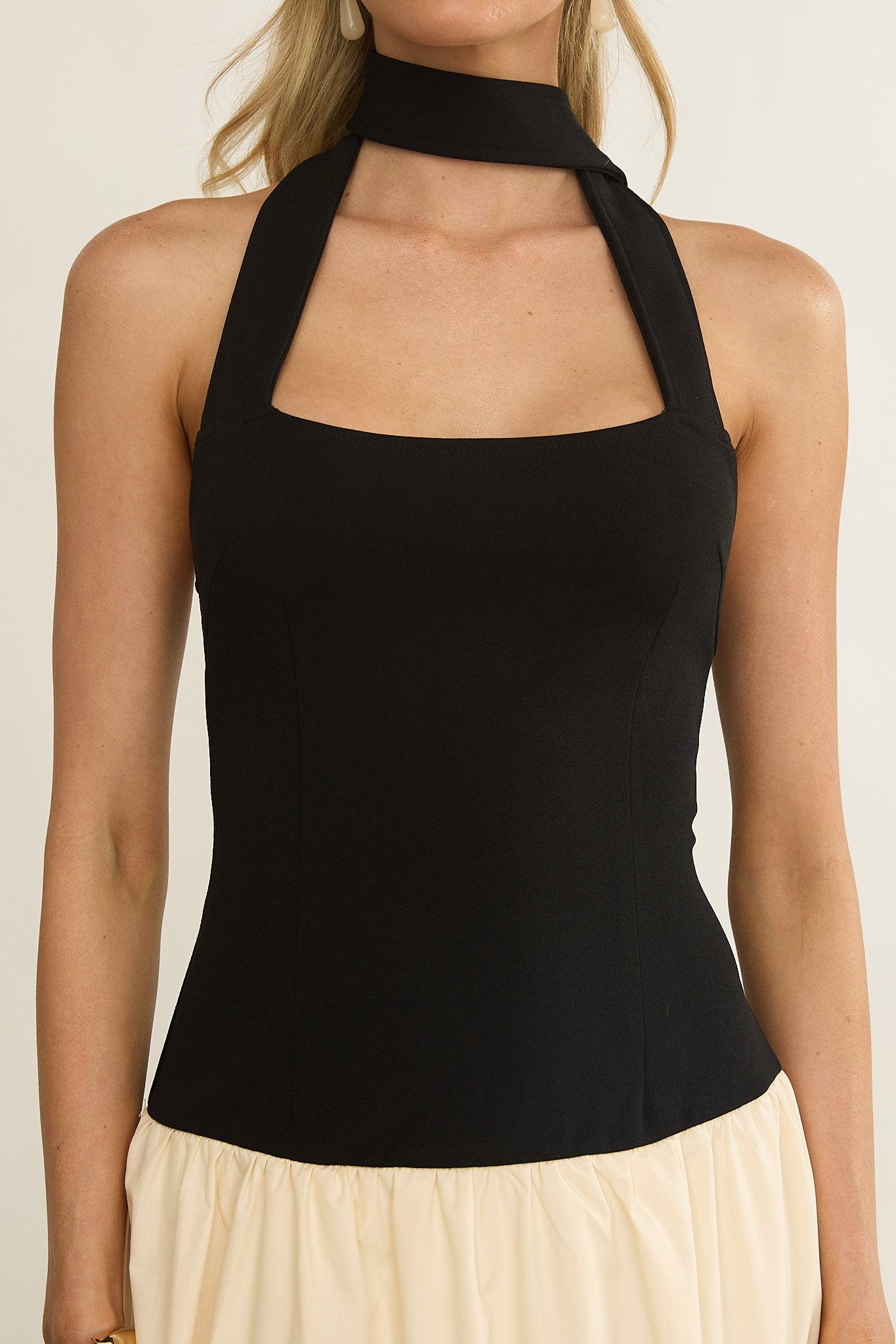 Elery Drop Waist Halter Maxi Dress Black/Cream by Selfie Leslie Australia