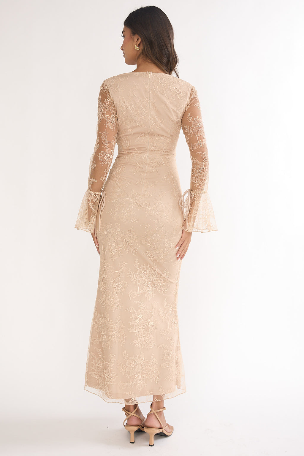Lysandra Flared Cuff Maxi Dress Lace Beige by Selfie Leslie Australia