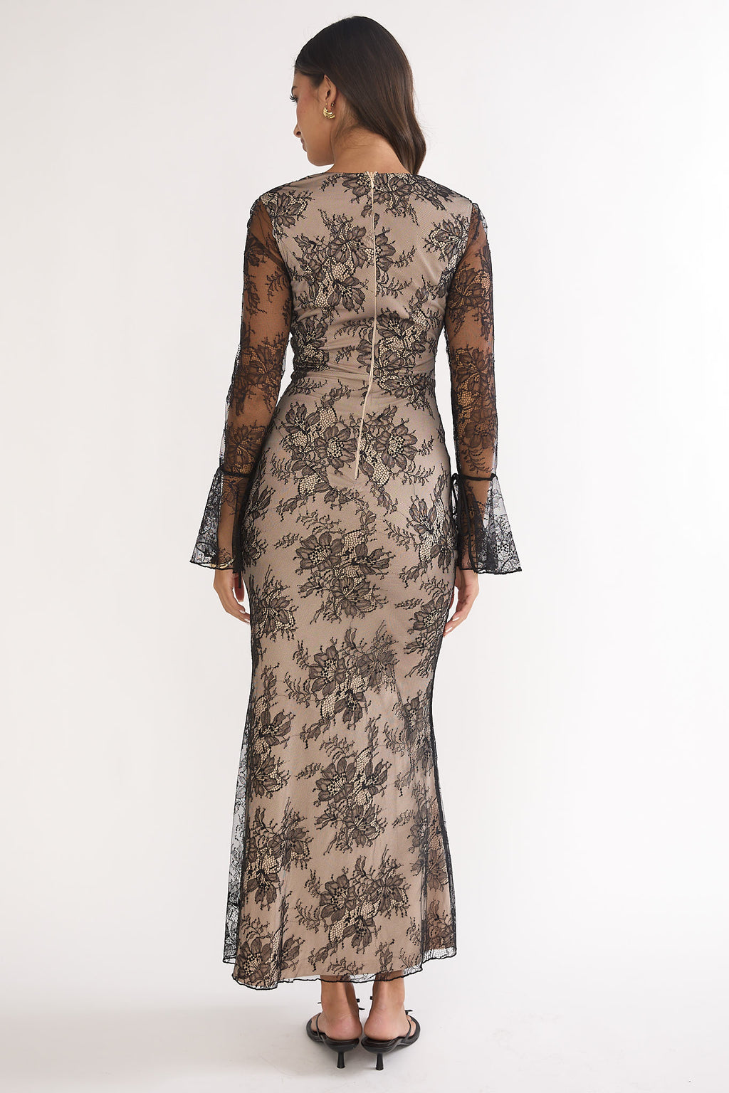 Lysandra Flared Cuff Maxi Dress Lace Black by Selfie Leslie Australia