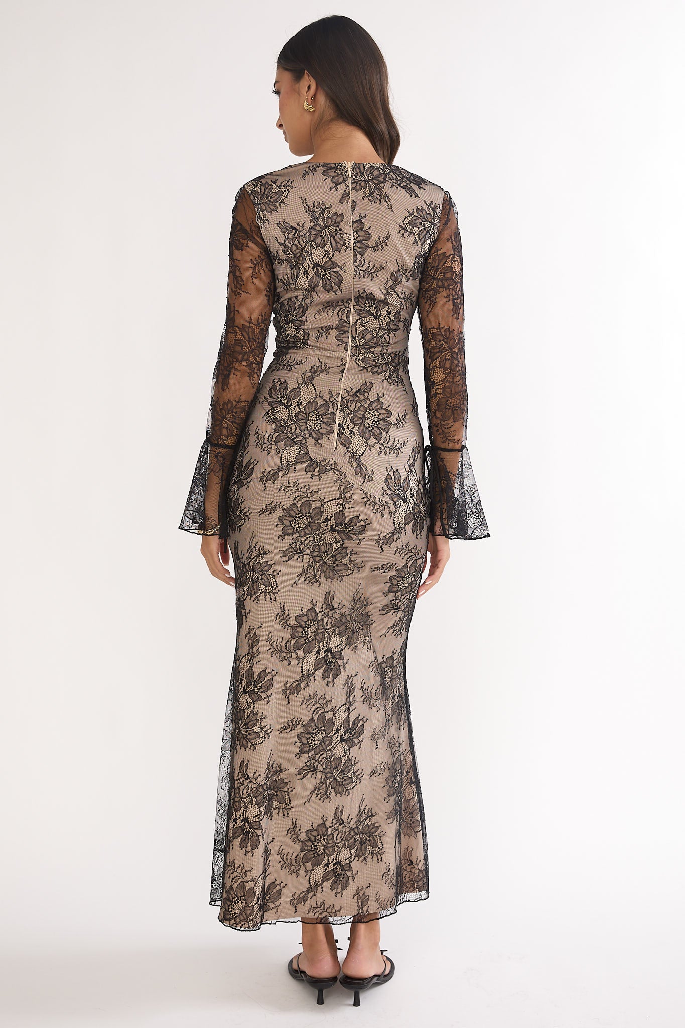 Lysandra Flared Cuff Maxi Dress Lace Black by Selfie Leslie Australia