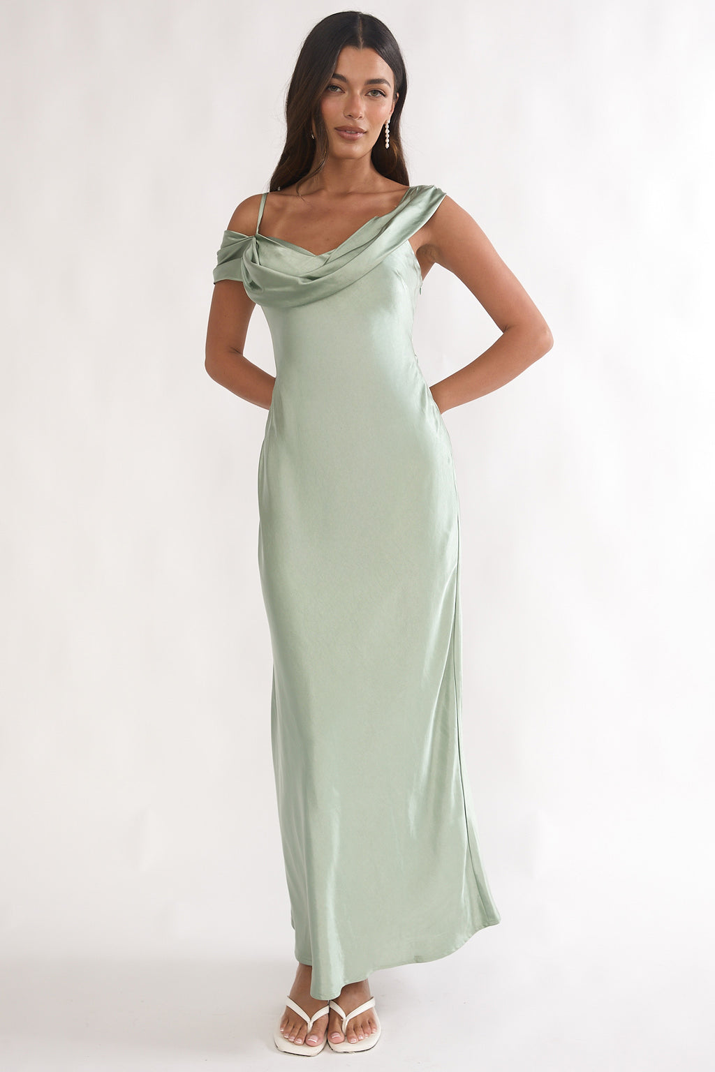 Emelle Asymmetric Neckline Maxi Dress Pistachio by Selfie Leslie Australia