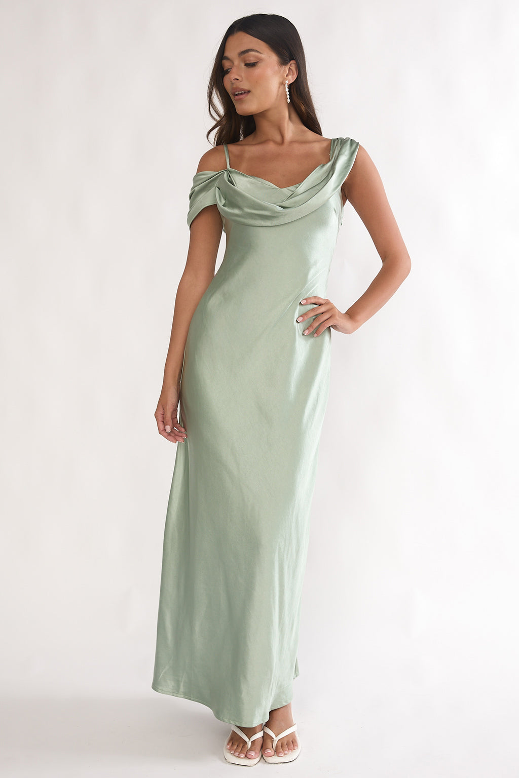 Emelle Asymmetric Neckline Maxi Dress Pistachio by Selfie Leslie Australia