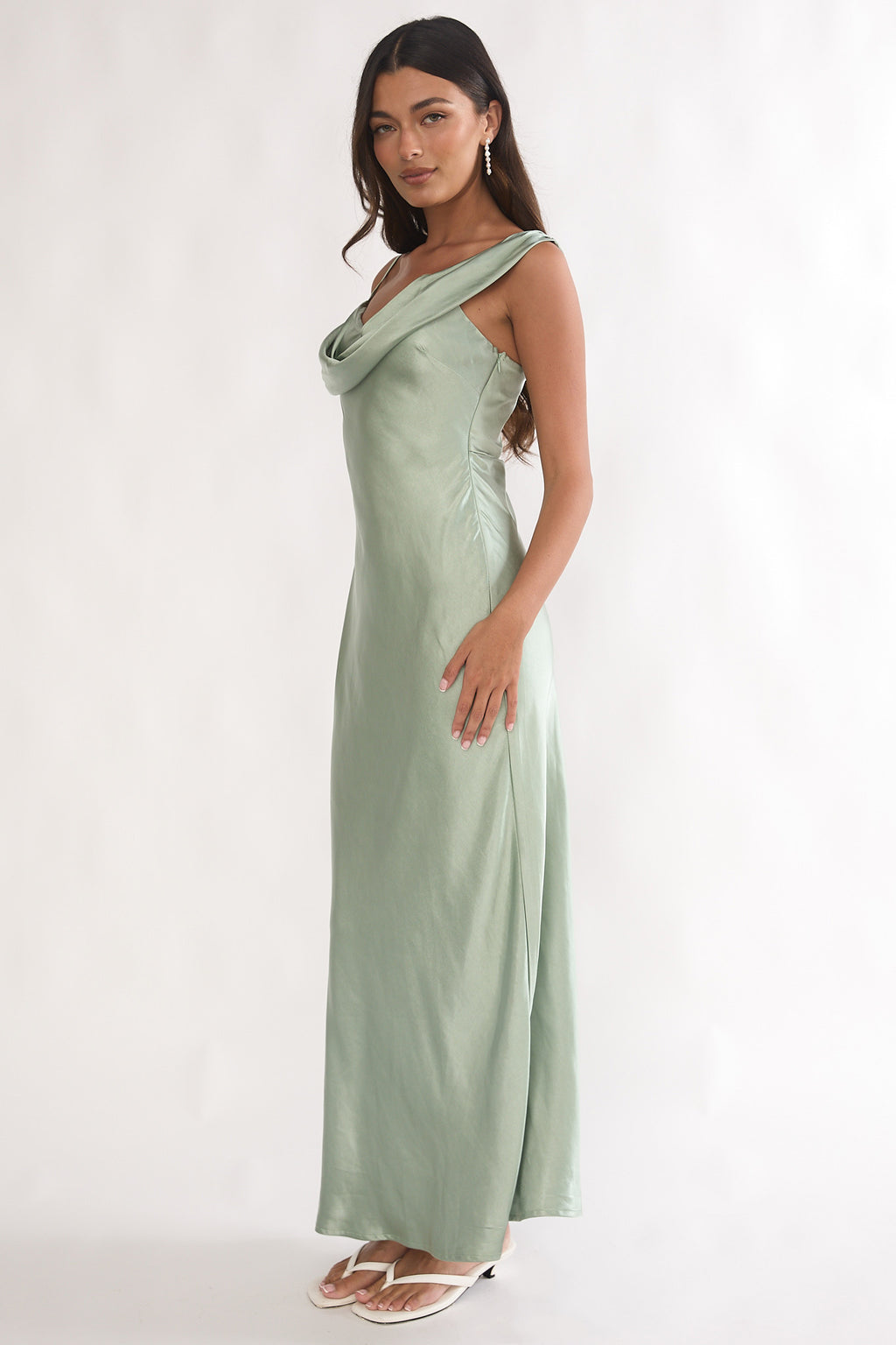 Emelle Asymmetric Neckline Maxi Dress Pistachio by Selfie Leslie Australia
