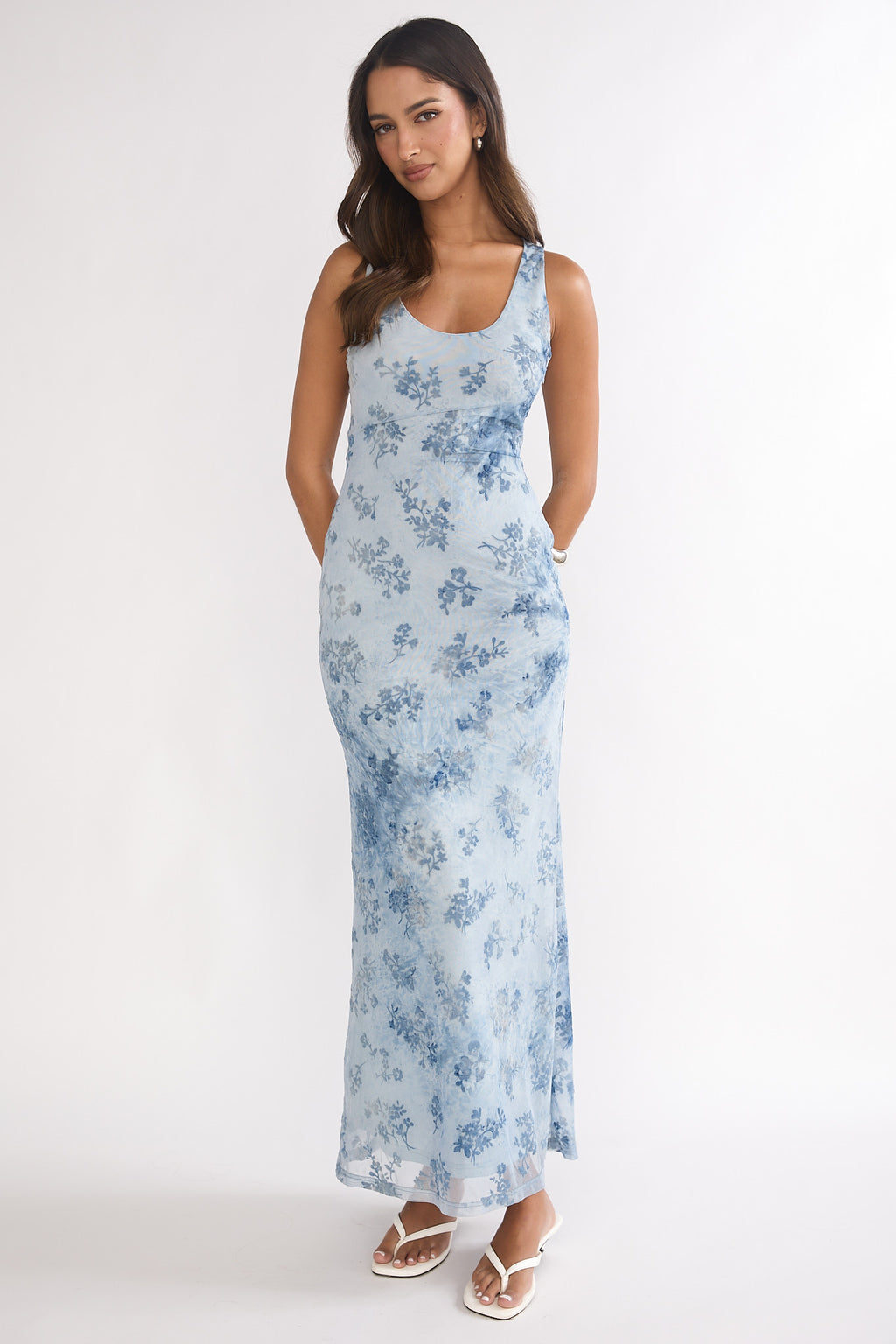 Elowra Mesh Maxi Dress Floral Blue by Selfie Leslie Australia