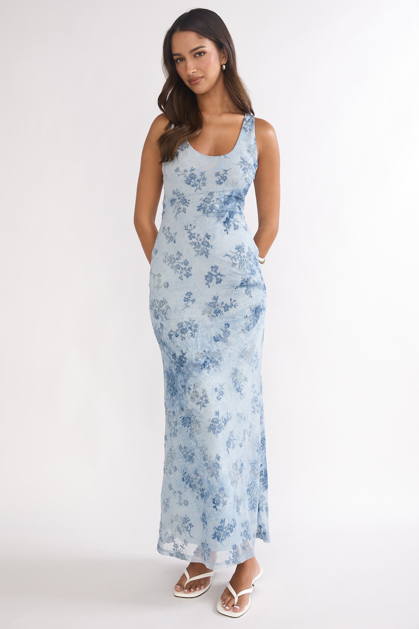 Elowra Mesh Maxi Dress Floral Blue by Selfie Leslie Australia
