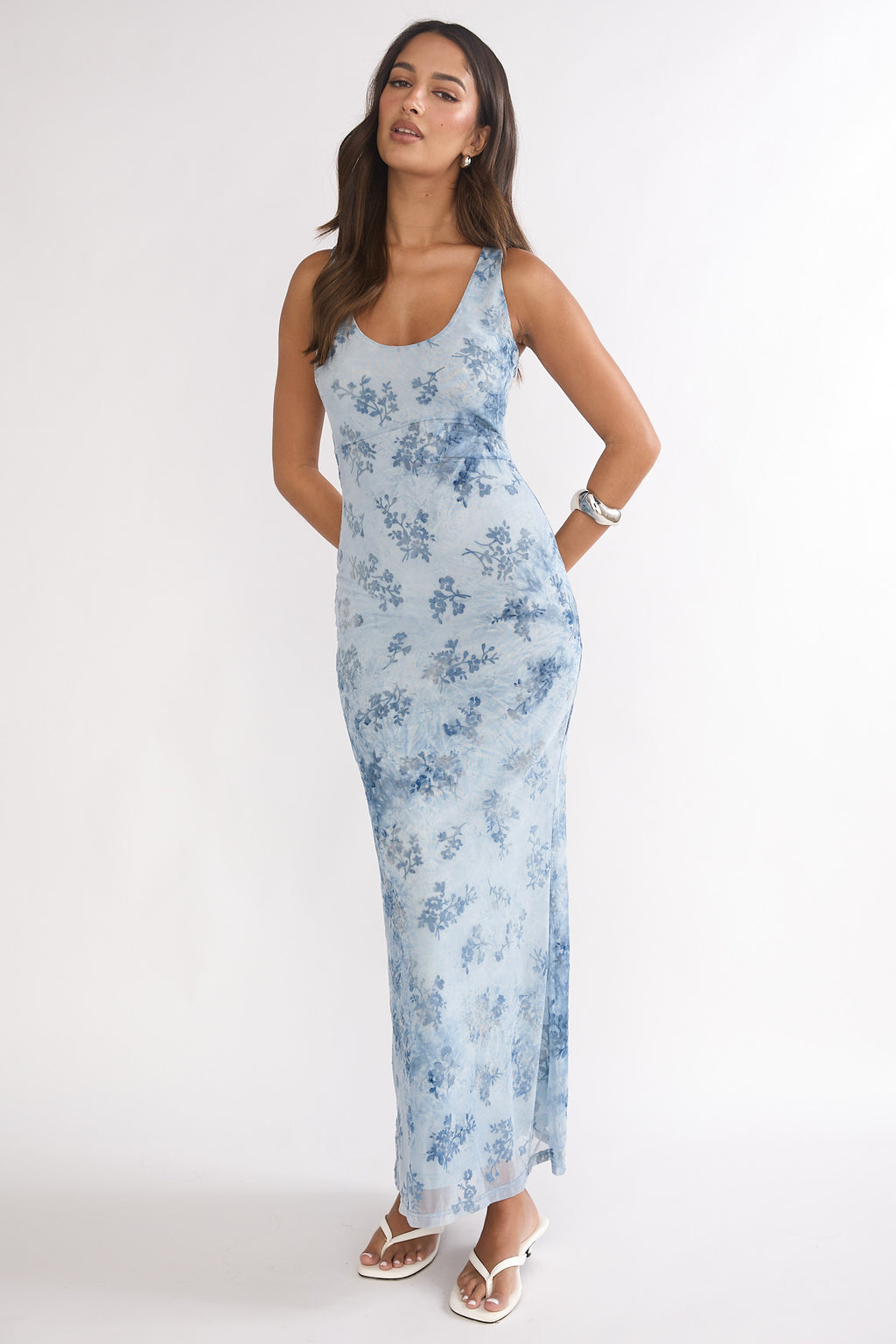 Elowra Mesh Maxi Dress Floral Blue by Selfie Leslie Australia