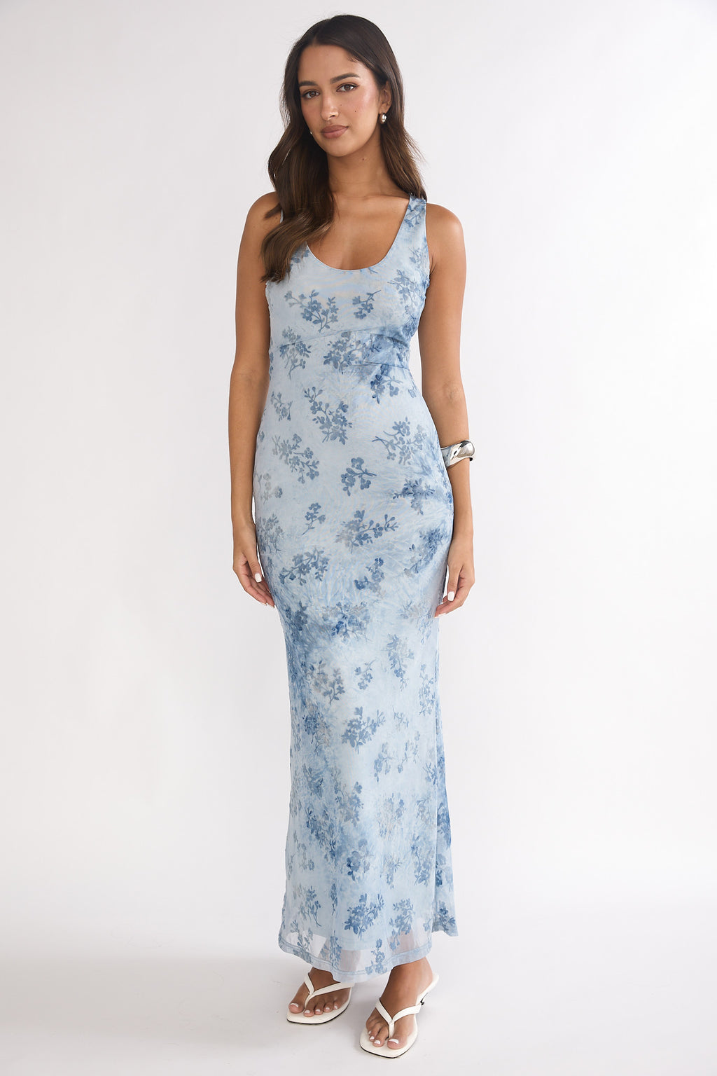 Elowra Mesh Maxi Dress Floral Blue by Selfie Leslie Australia