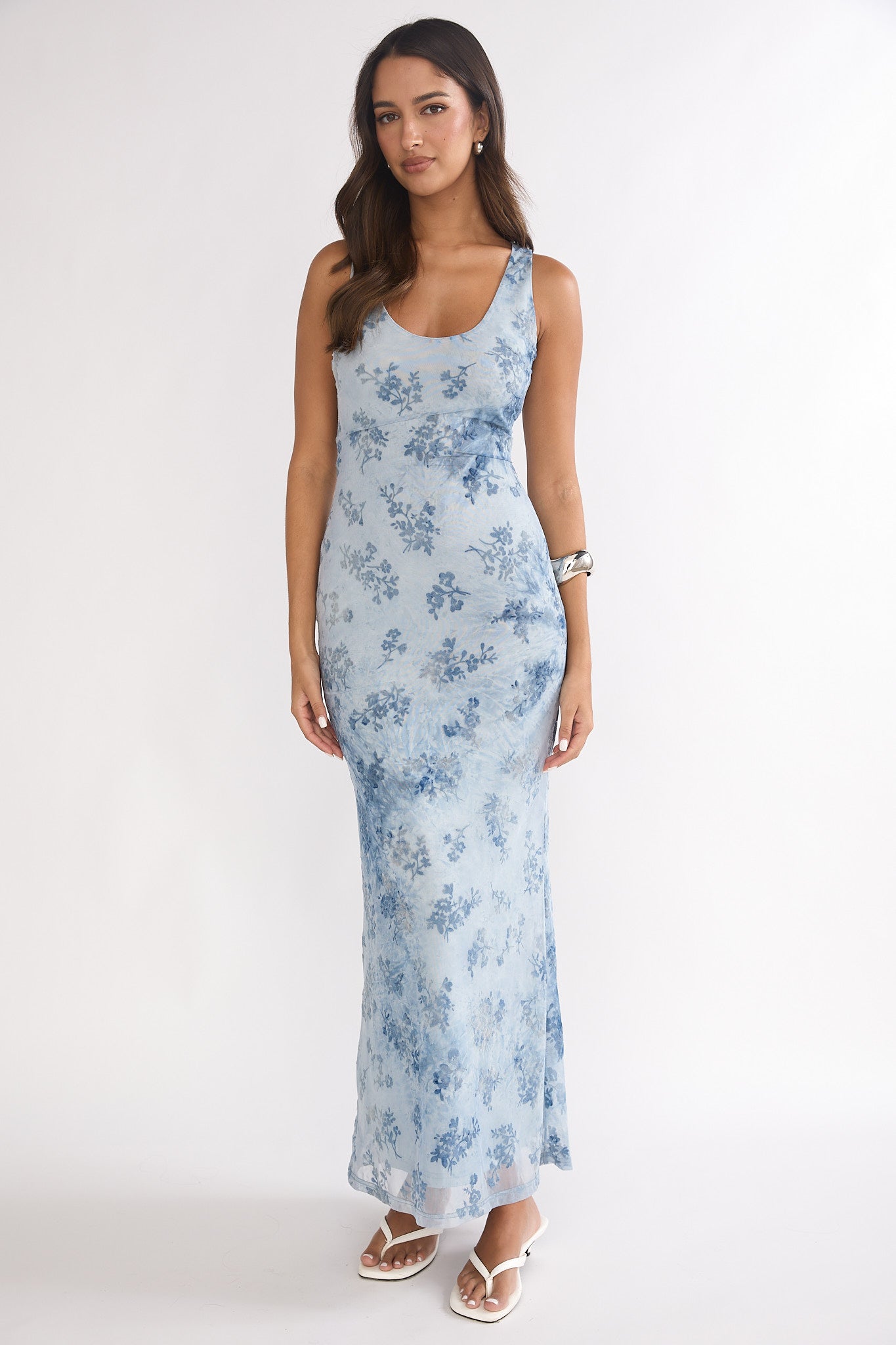 Elowra Mesh Maxi Dress Floral Blue by Selfie Leslie Australia